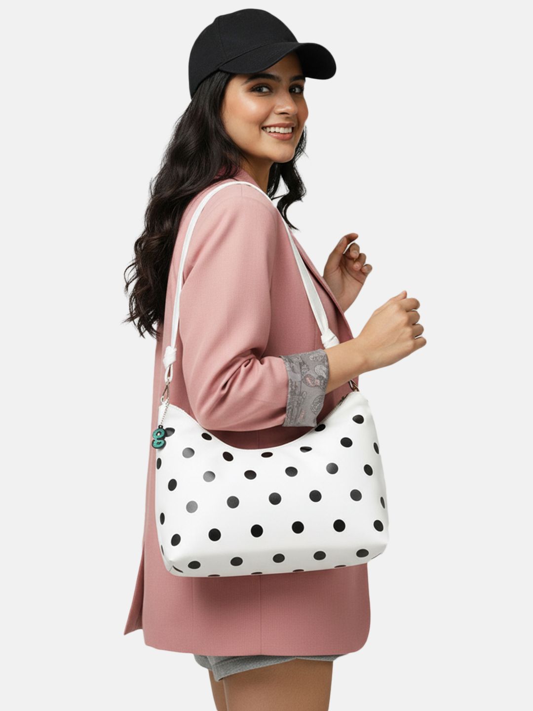 glitchez Polka Dots Printed Half Moon Hobo Bag-picture-17