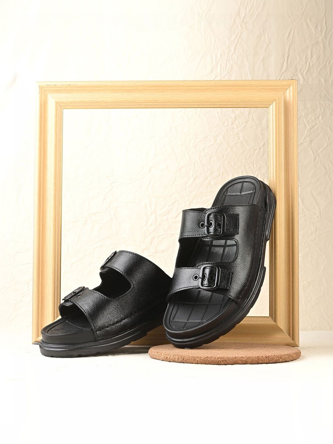 The Roadster Lifestyle Co Men Leather Slip-On Comfort Sandals-picture-53