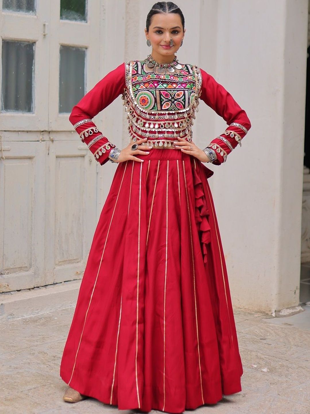Livewear Embellished Mirror Work Ready to Wear Lehenga &-image-44
