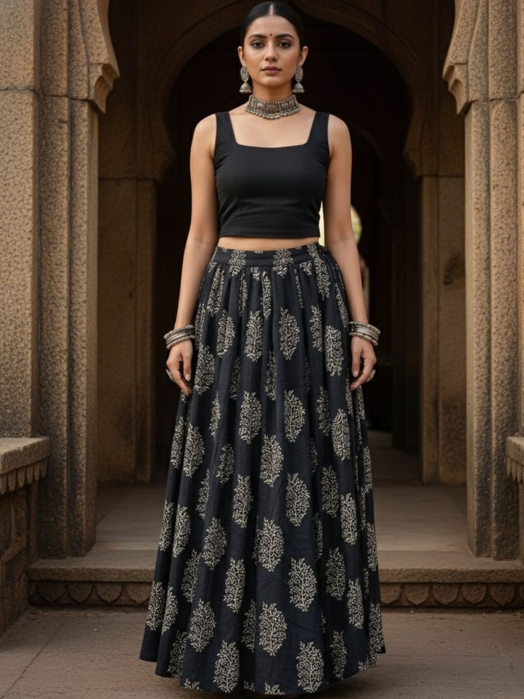 Vaidiki Printed Pure Cotton Maxi Flared Skirts-picture-24