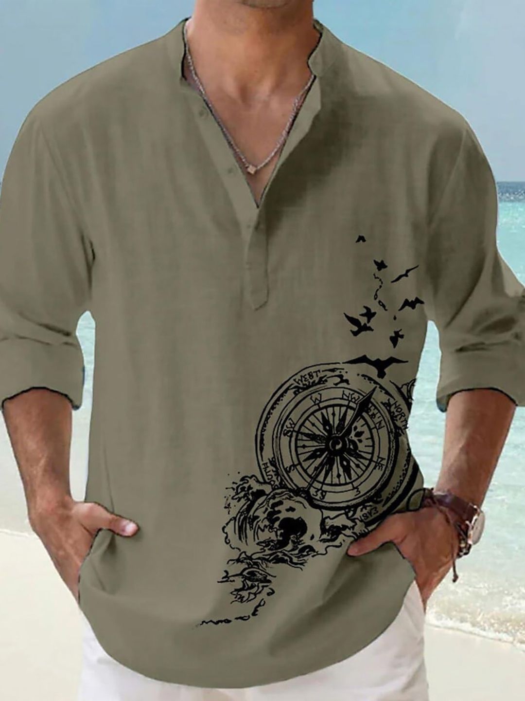 Deelmo Men Graphic Printed Mandarin Collar Cotton Casual Shirt-picture-14