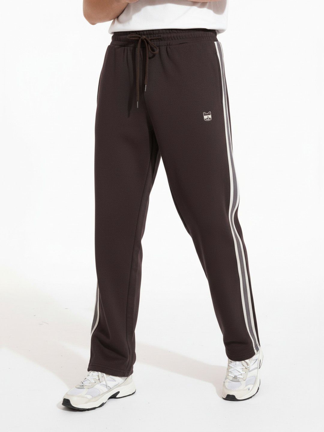 glitchez Side Striped Straight Fit Track Pants with Inner Fleece-image-3