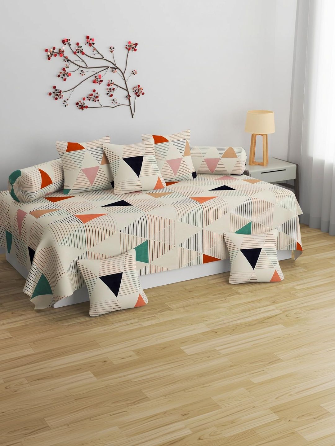 Bromwick 8Pcs Beige Printed Cotton Bedsheet With Bolster & Cushion Covers-picture-58