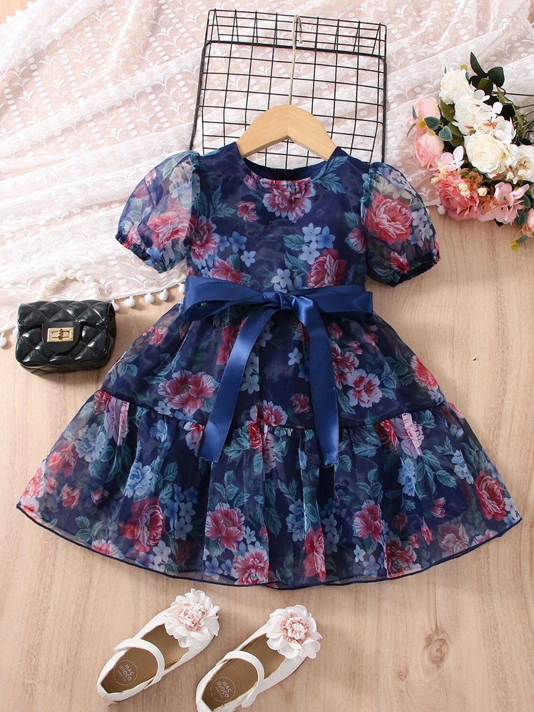 Sangria Girls Floral Printed Cotton Fit & Flare Knee Length Dress-picture-33
