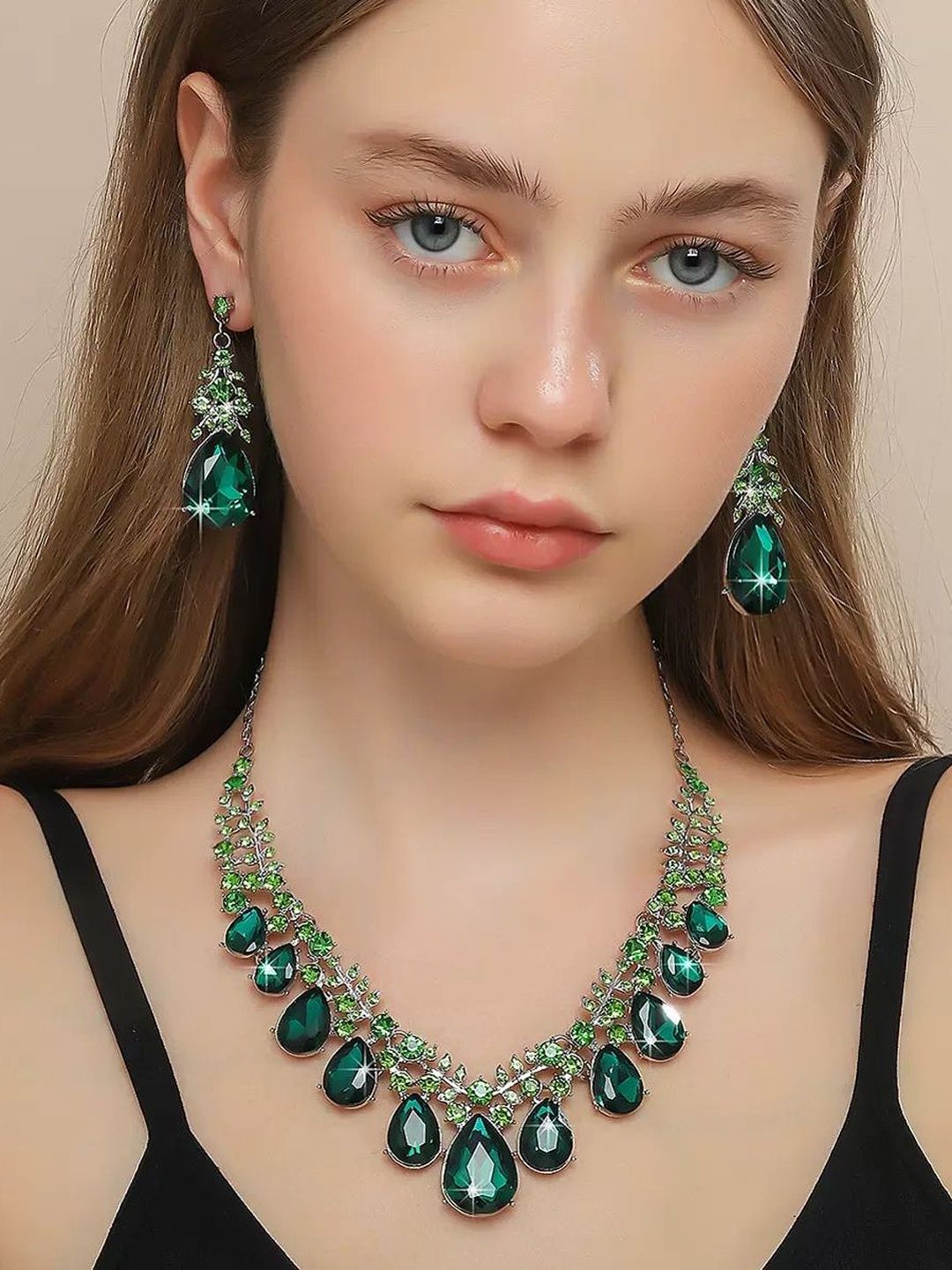 Shining Diva Fashion Silver-Plated Crystal-Studded Jewellery Set-picture-35