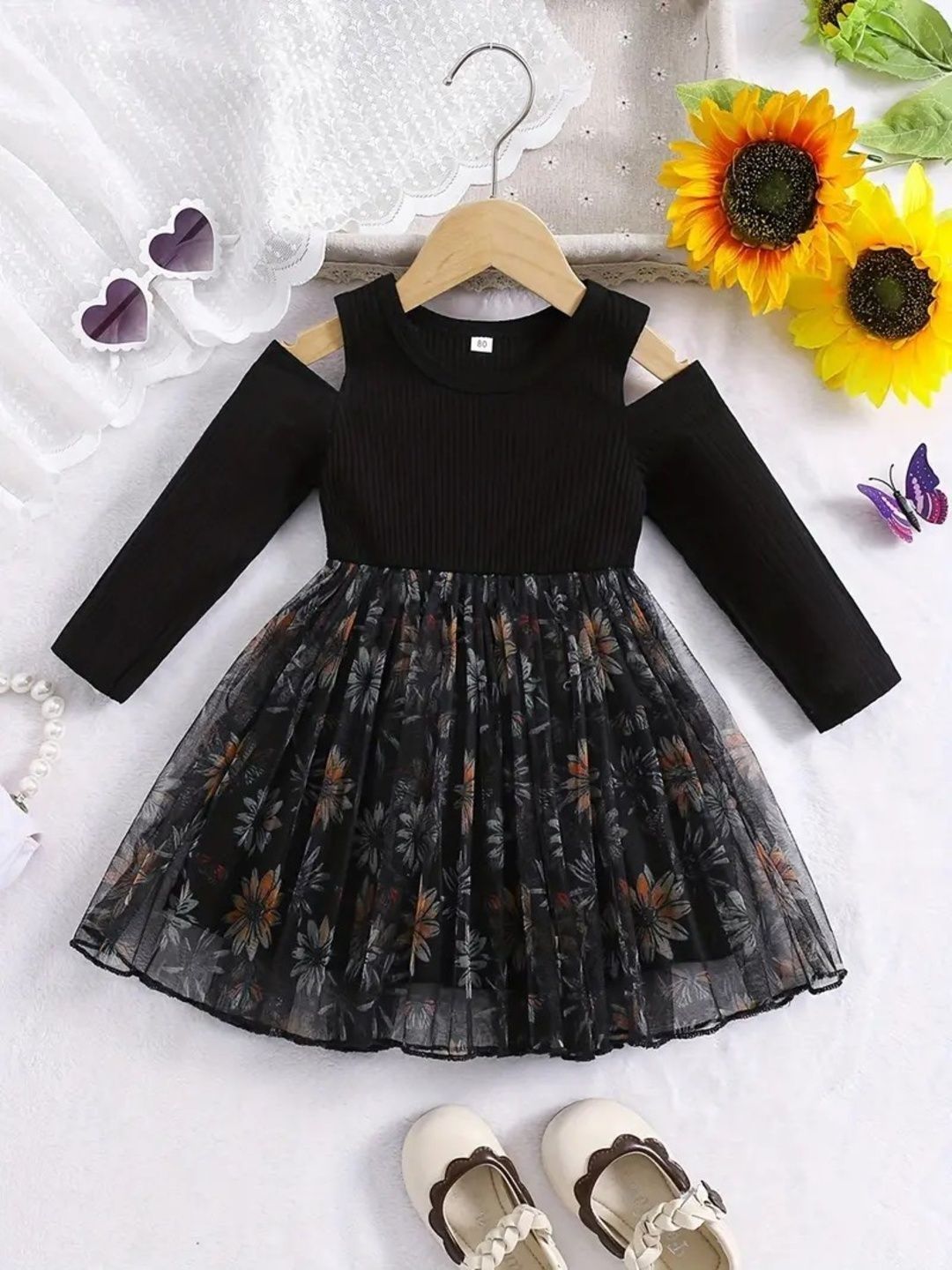 Sangria Girls Floral Printed Cotton Fit & Flare Knee Length Dress-picture-34