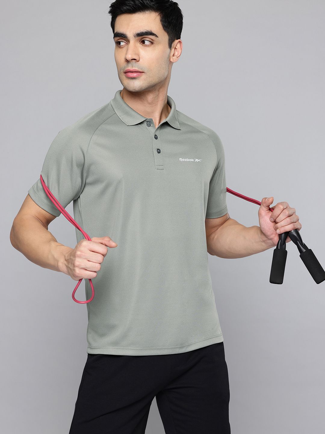 Reebok Brand Logo Printed Polo Collar Speedwick Technology Training T-shirt-image-15