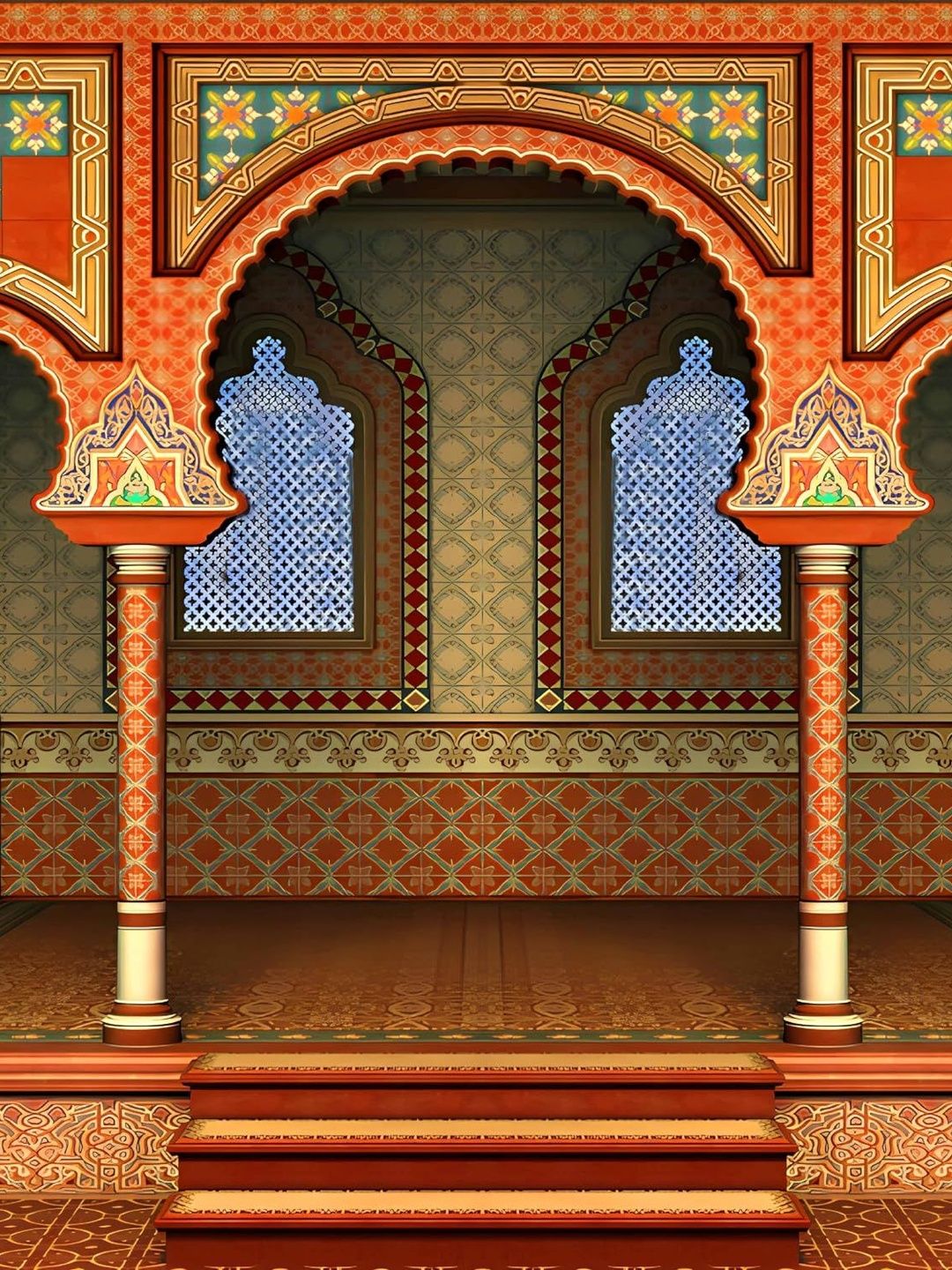 Backdropon Red Interior Palace Architecture Vintage Art Design Backdrop Festive Decor-picture-31