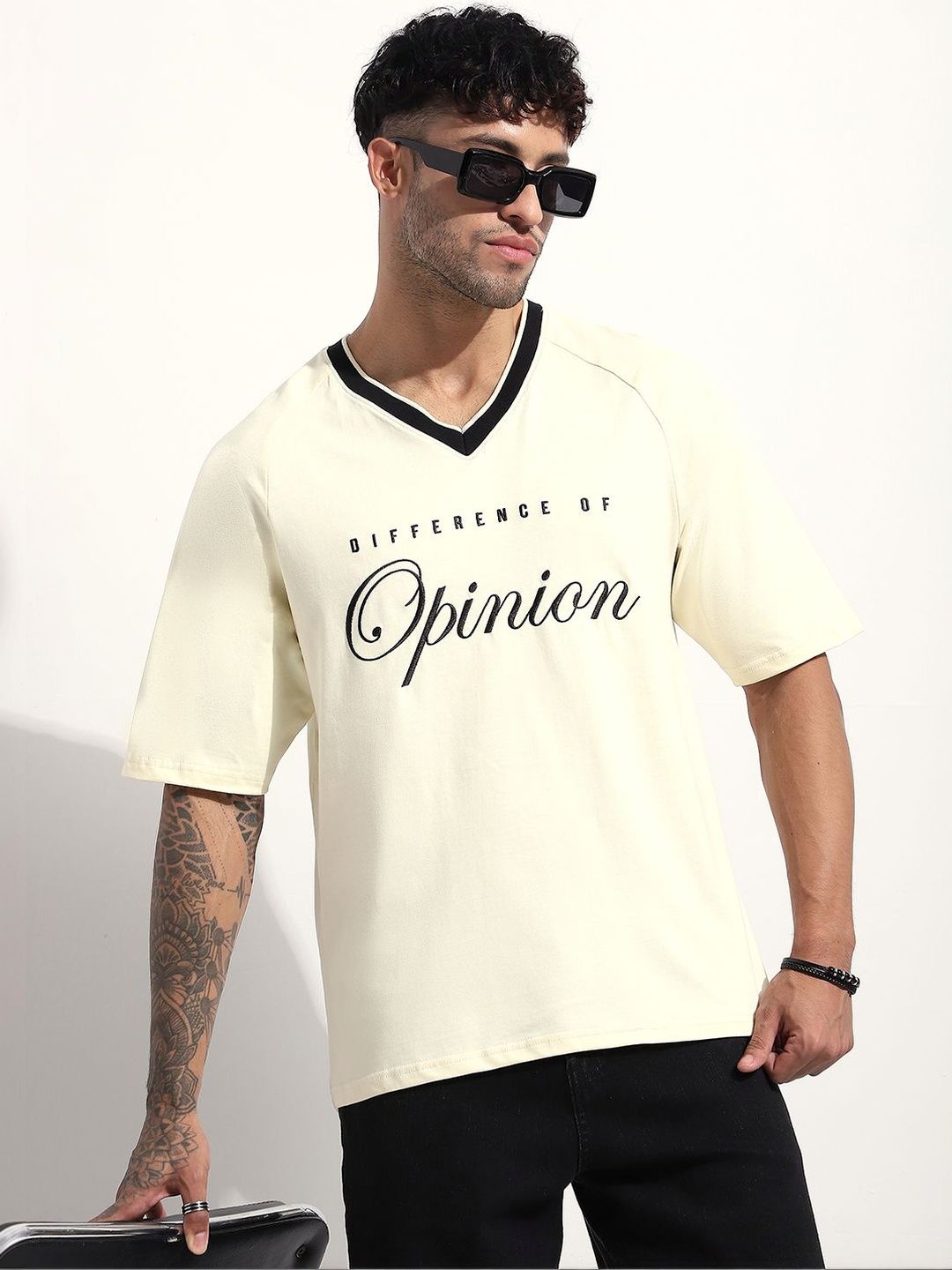 Difference of Opinion Men Typography Printed V-Neck T-shirt-picture-29