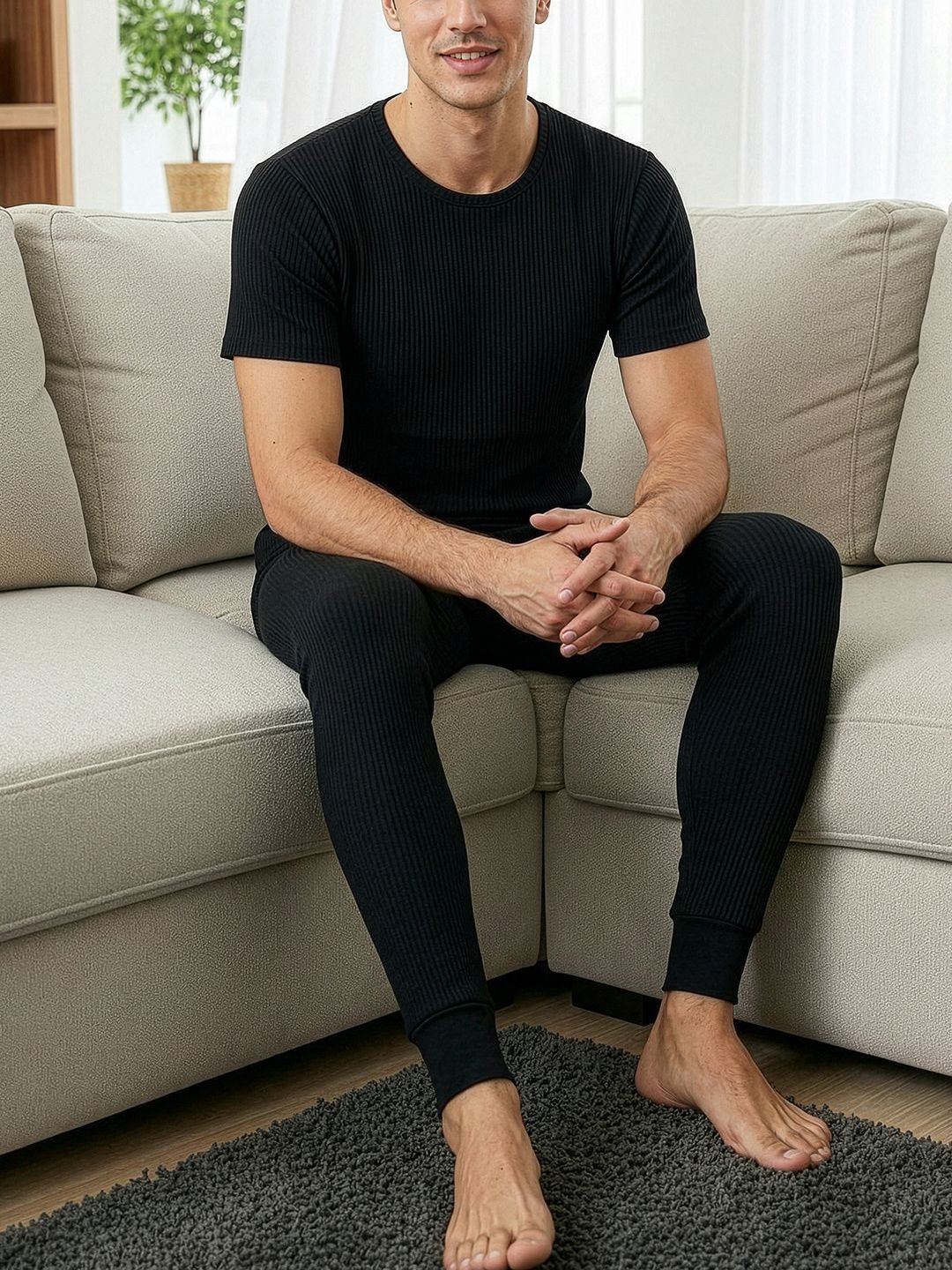 DAMENSCH Ribbed Round Neck Half-Sleeve Thermal Set