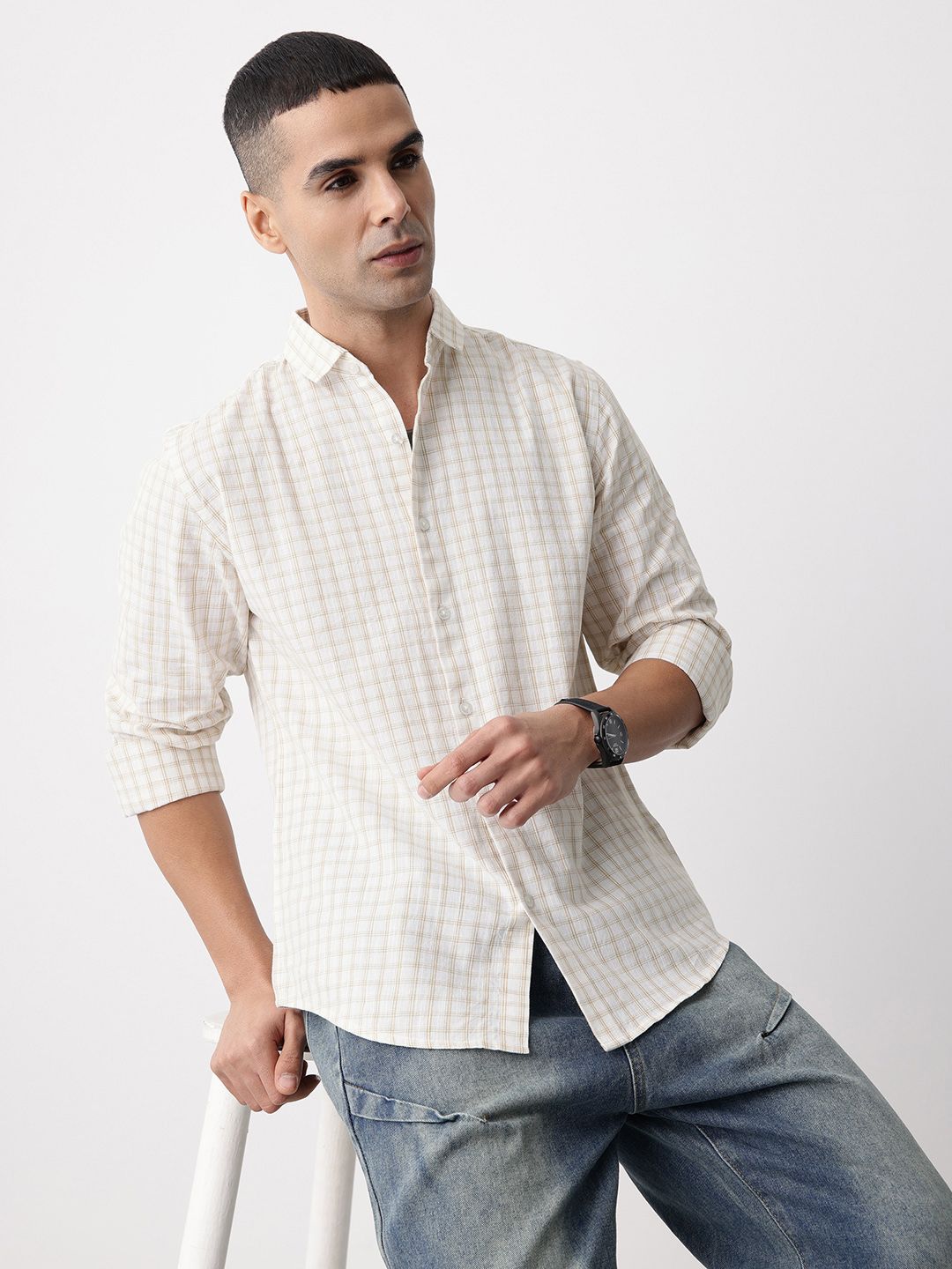 Mast & Harbour Checked Cotton Linen Casual Shirt-picture-38