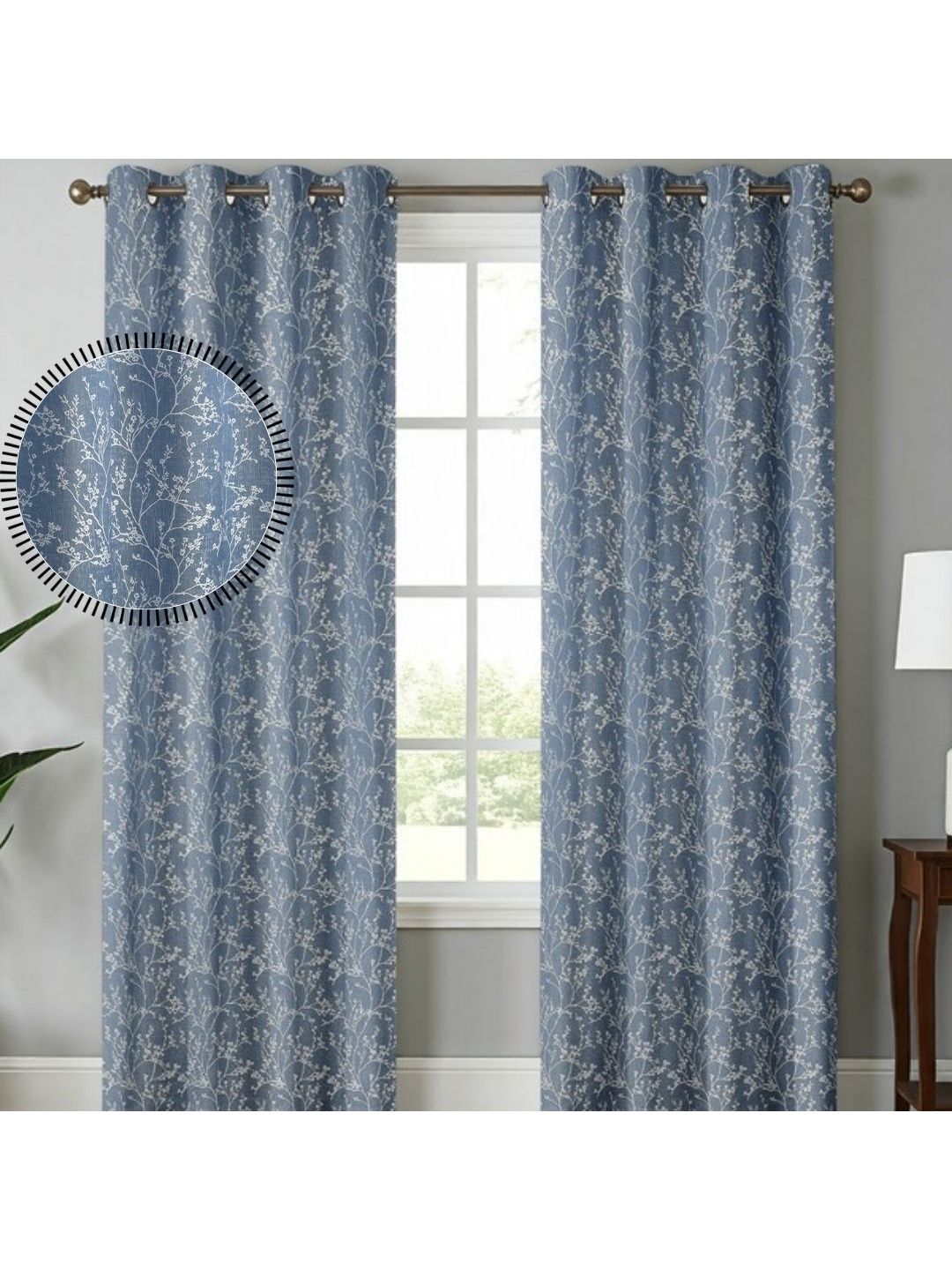 GEET CREATIONS Blue Set of 2 Floral Room Darkening Window Curtain-picture-36