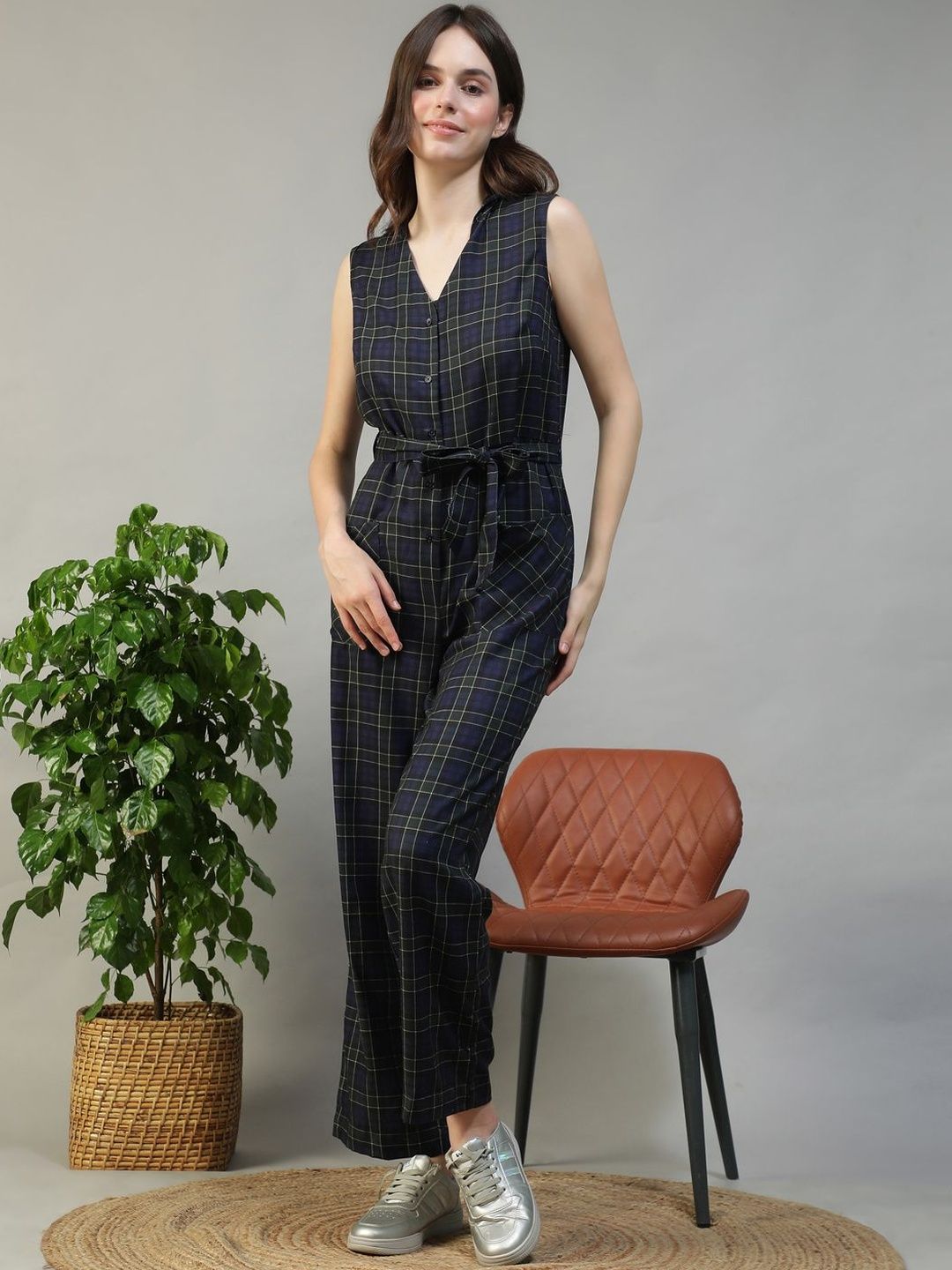 Oxolloxo Checked Basic Jumpsuit-image-49