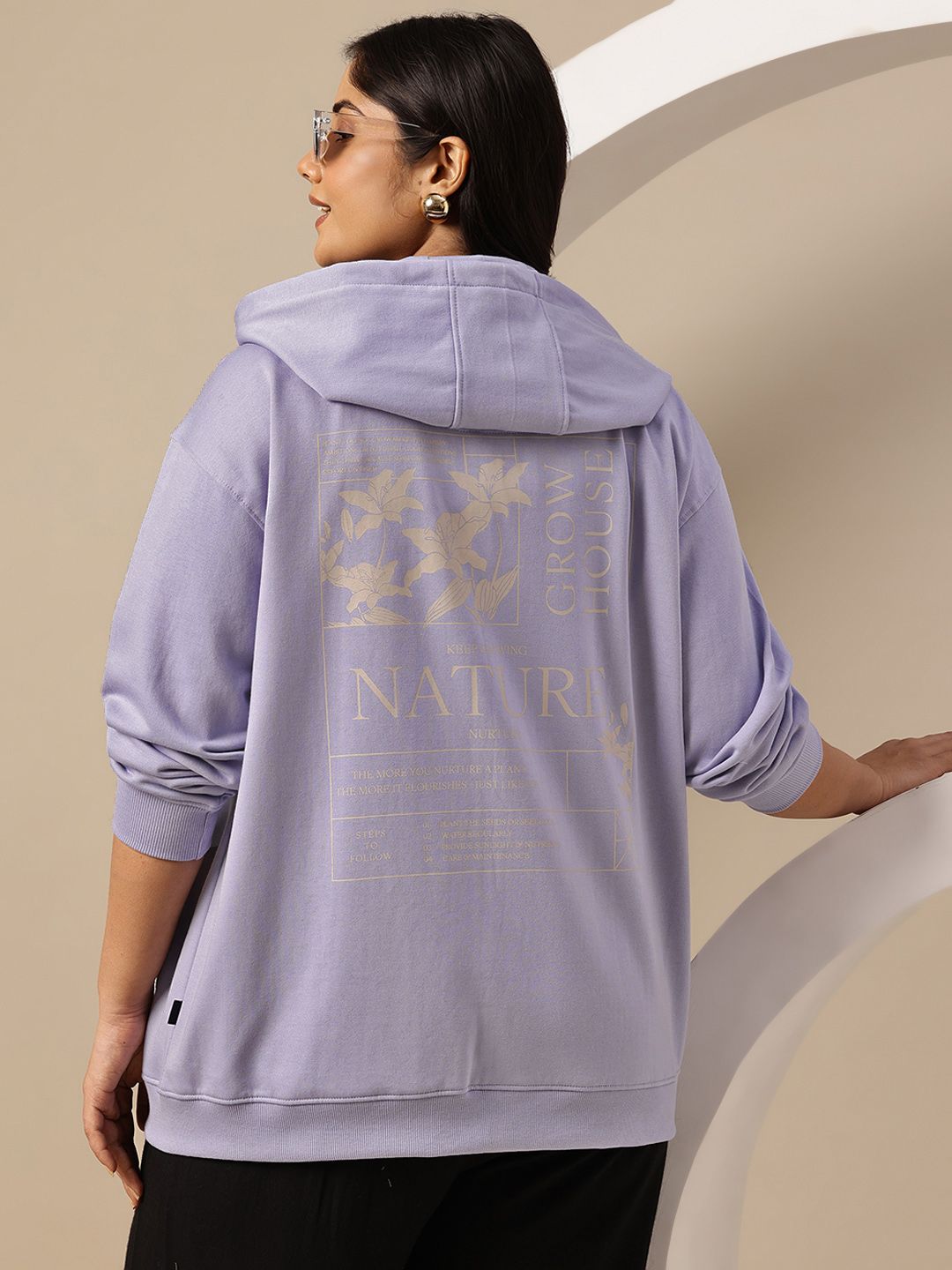 Sztori Plus Size Printed Typography Hooded Sweatshirt-image-16