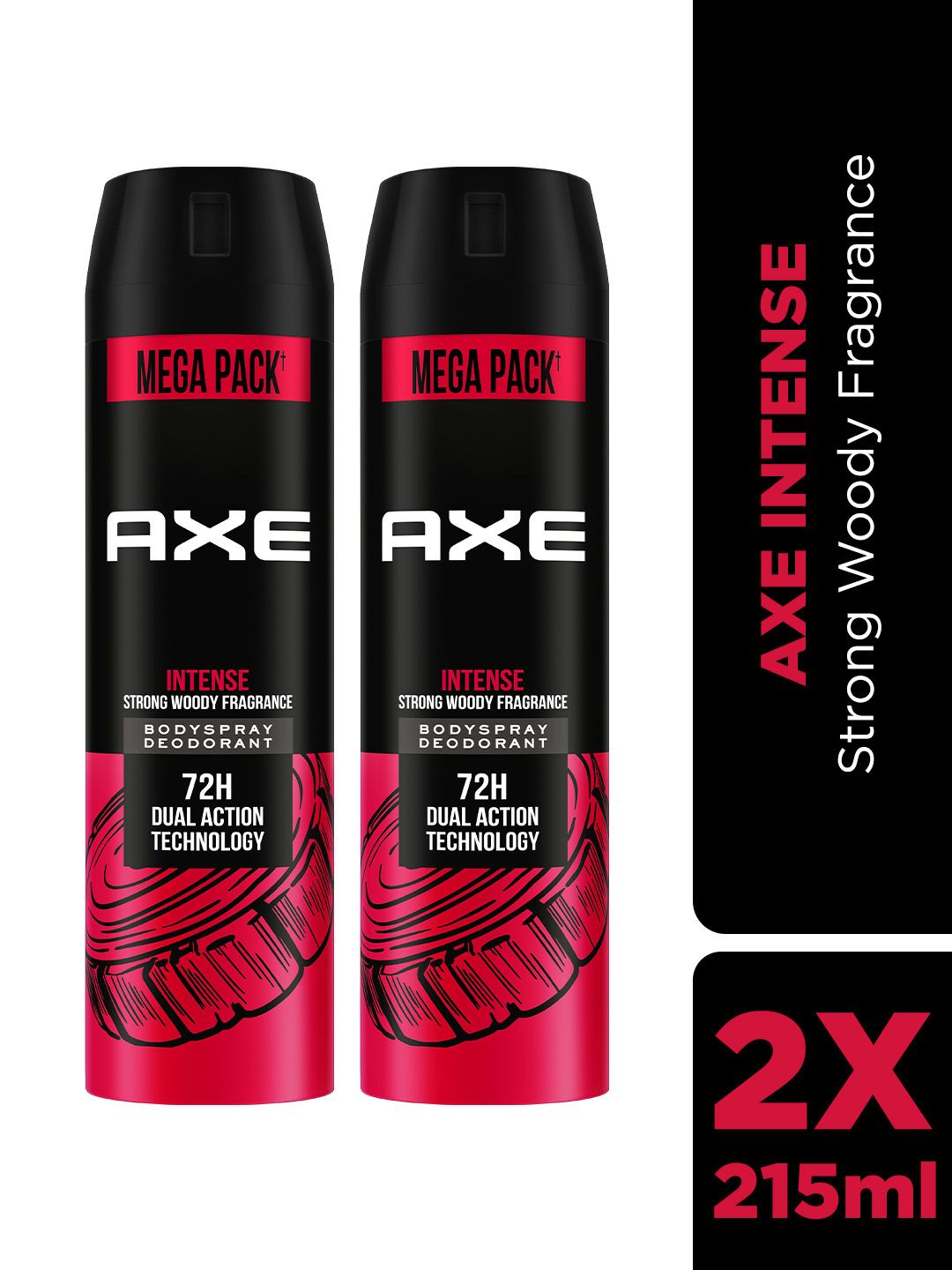 AXE Men Pack Of 2 Intense Long Lasting Body Spray - 215ml Each