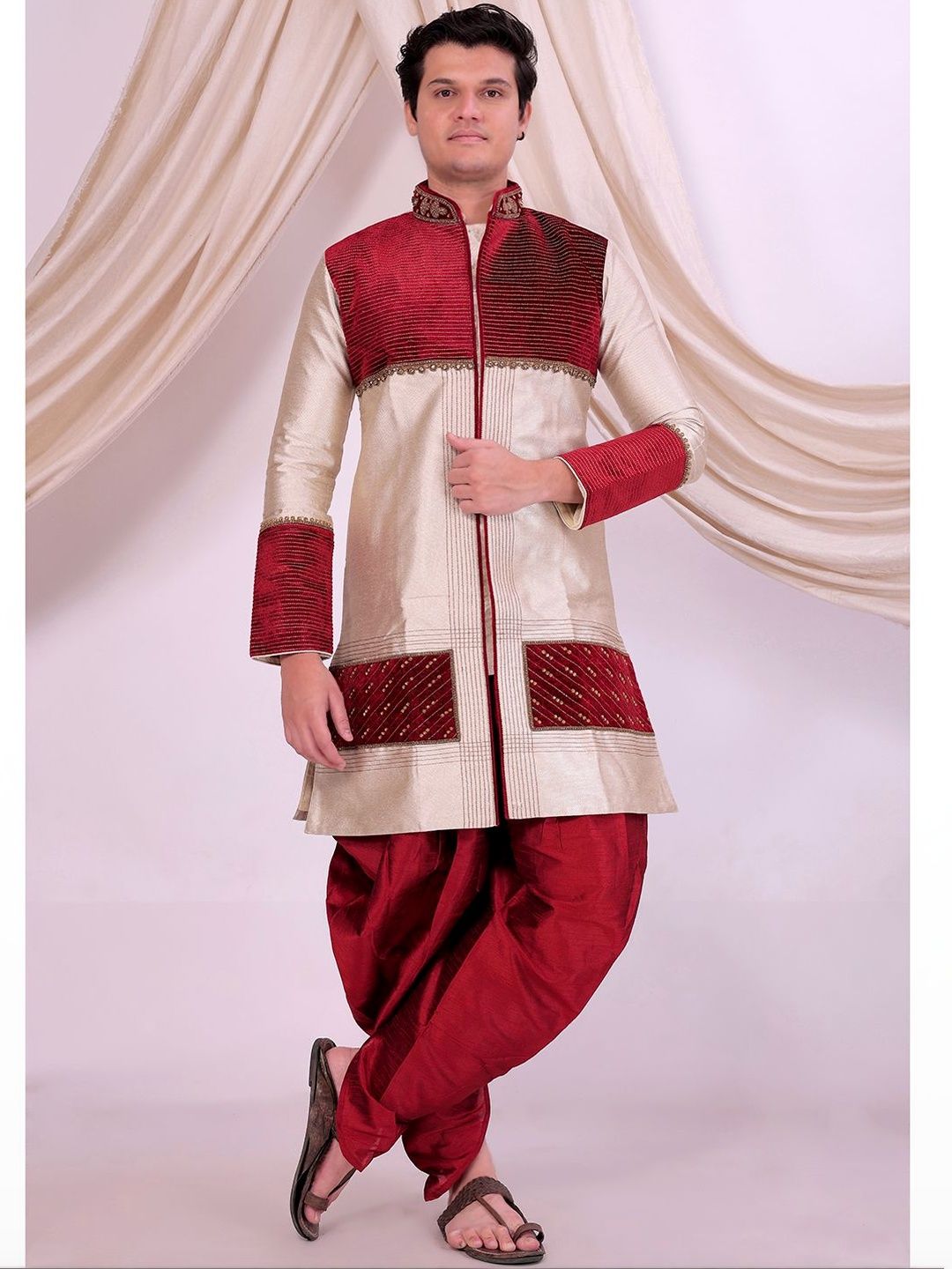 Desibutik Embroidered Mandarin Collar Sherwani-image-27