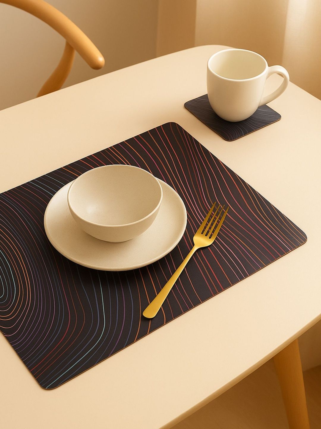 OBSESSIONS OBSESSIONS 12-Pcs Brown & Blue Printed Placemats & Coasters
