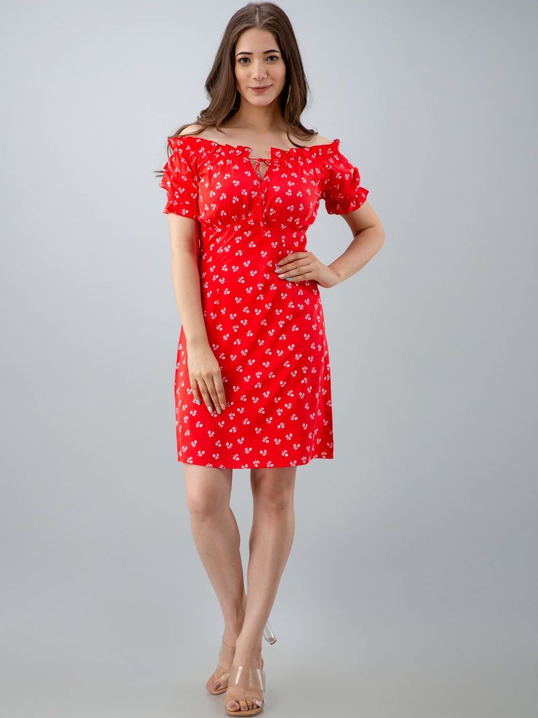 CORSICA Floral Print Off-Shoulder Puff Sleeve Crepe Dress-picture-14