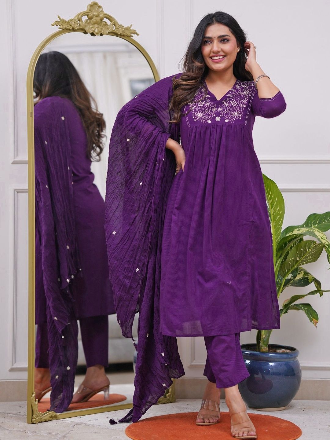 Brand Hill Women Ethnic Motifs Embroidered Empire Thread Work Kurta with Trousers & With Dupatta-picture-31