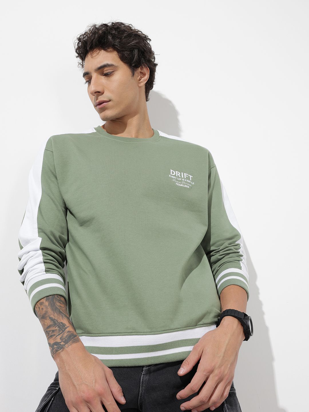 The Roadster Life Co. Relaxed Typography Embroidered Striped Sweatshirt-image-45