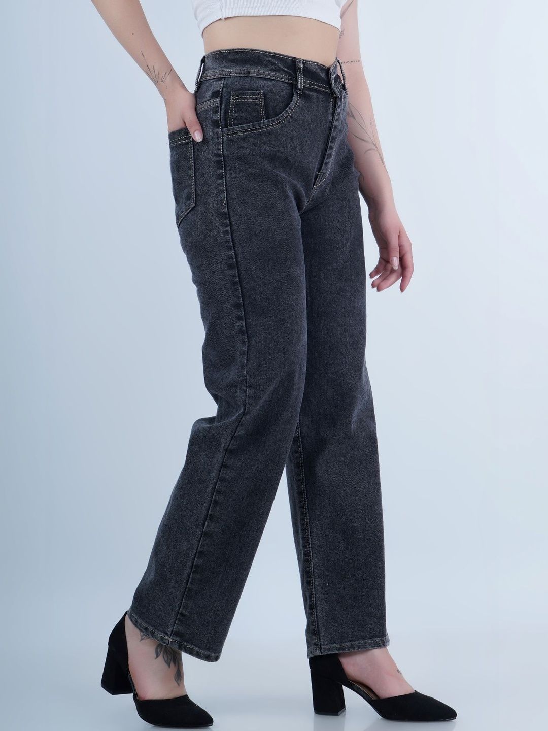 COMFITS Women Classic Mid-Rise Light Fade Stretchable Jeans-image-4