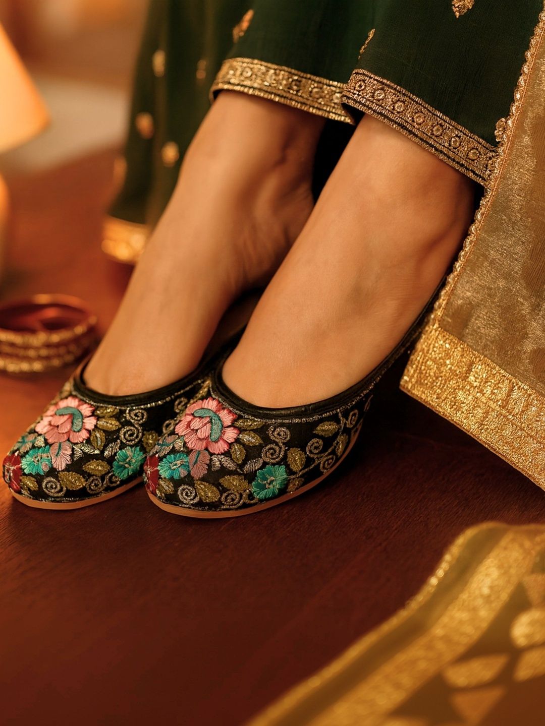 Anouk Women Printed Party Mojaris with Embroidered Flats-image-43