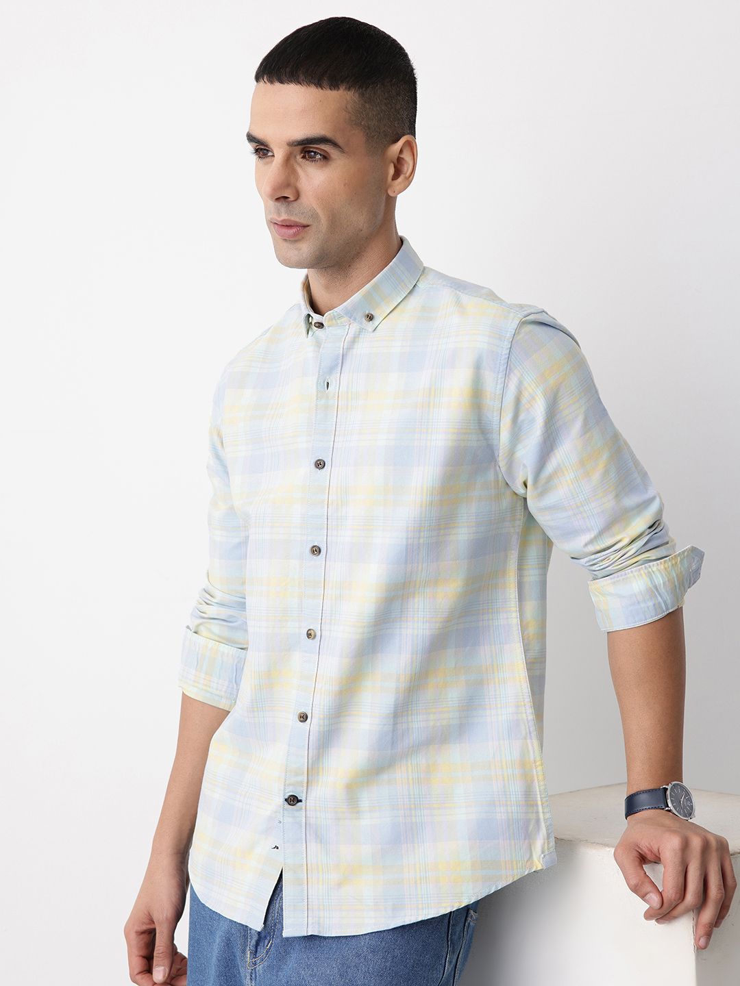 Mast & Harbour Tartan Checked Pure Cotton Casual Shirt-picture-26