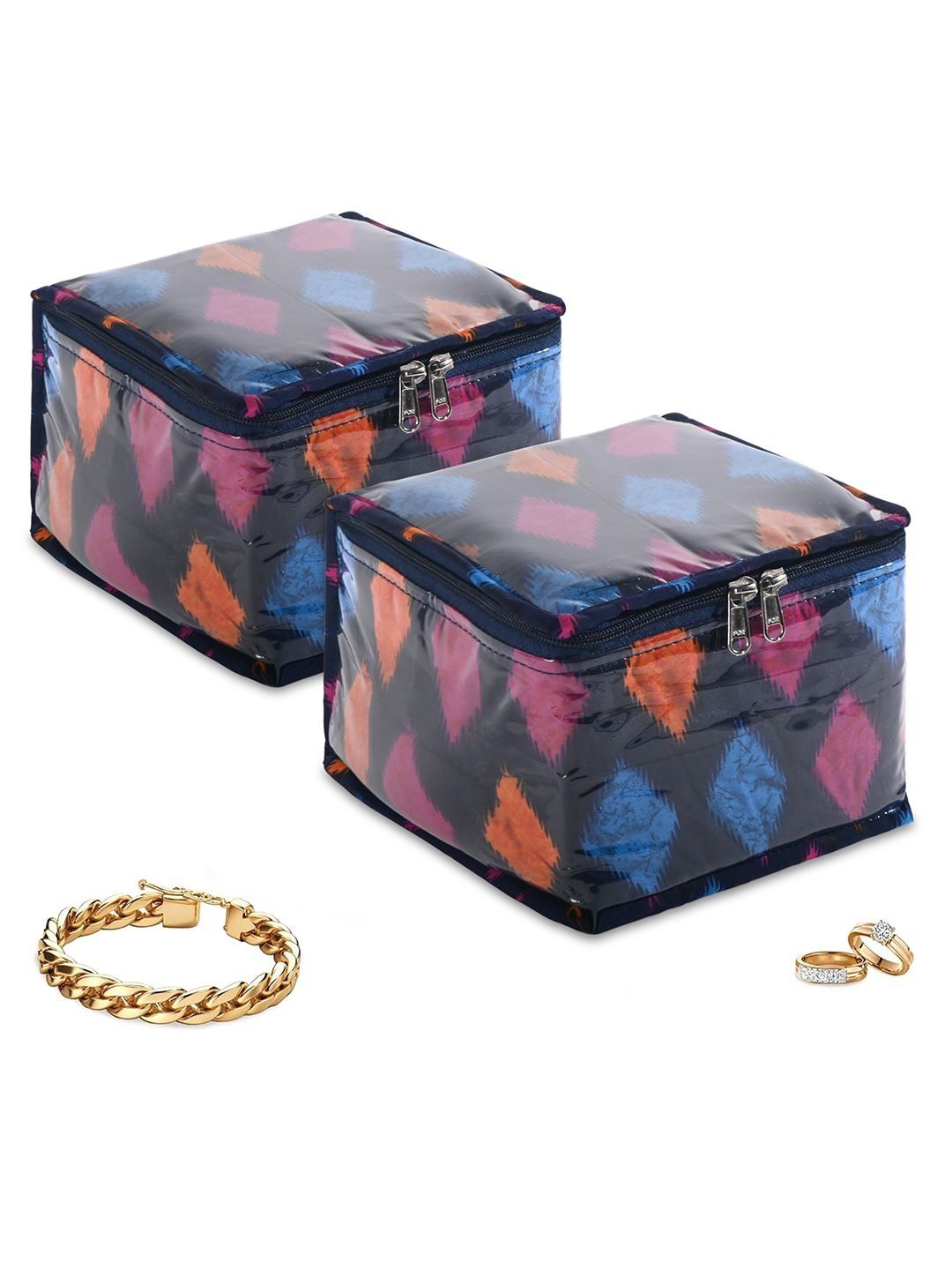 Kuber Industries Blue 2 Pcs Pvc Makeup Pouch Bag & 10 Compartment Jewellery Organiser-picture-20