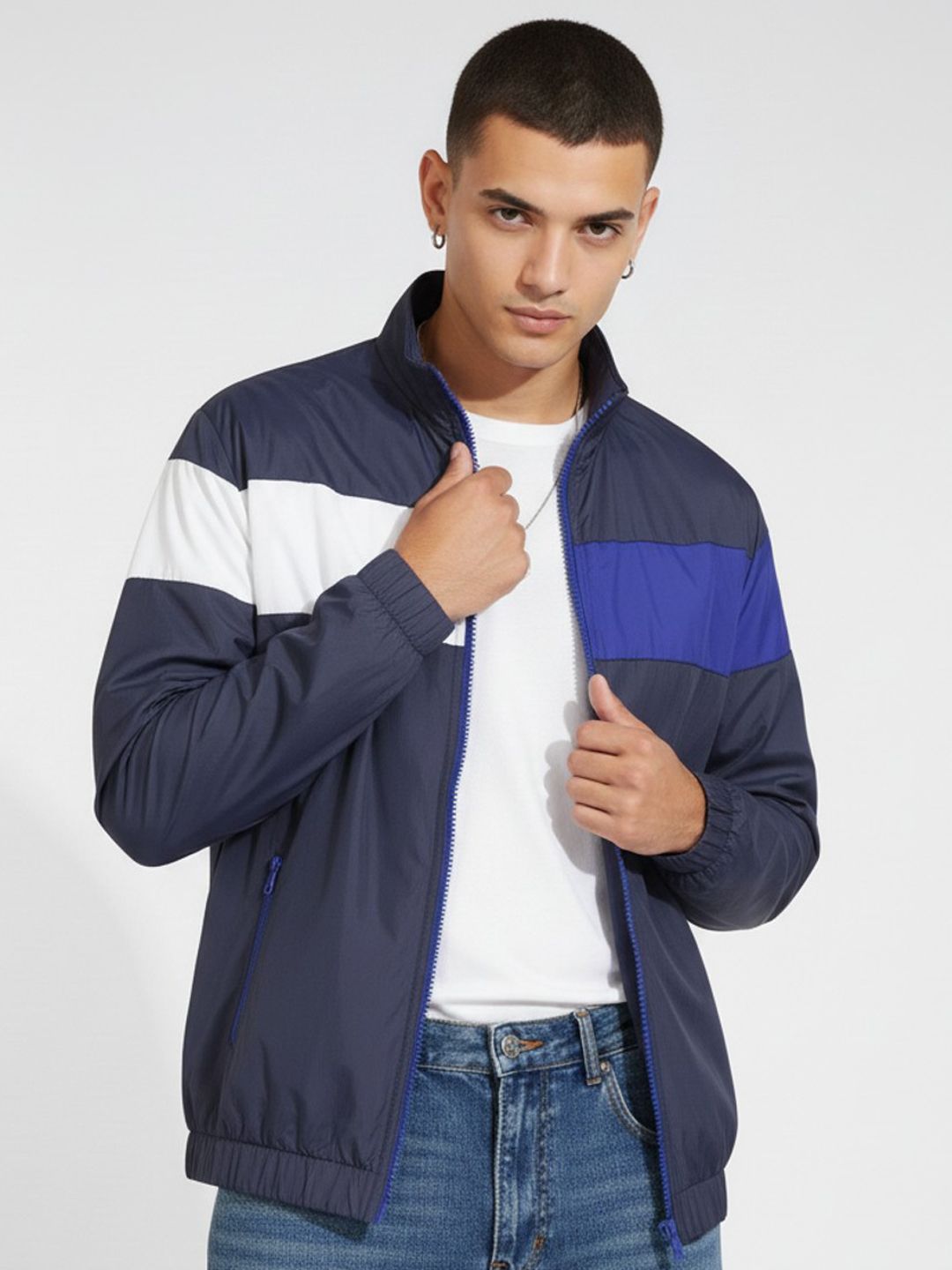 glitchez Striped Mock Collar Bomber Jacket-picture-34