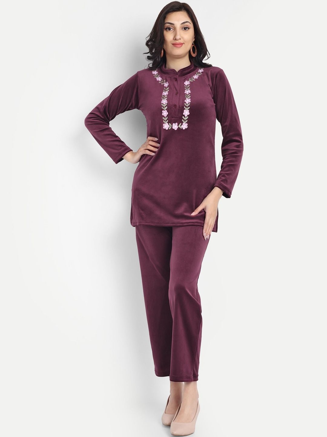 FNOCKS Embroidered Velvet Tunic With Trousers Co-Ords-picture-11
