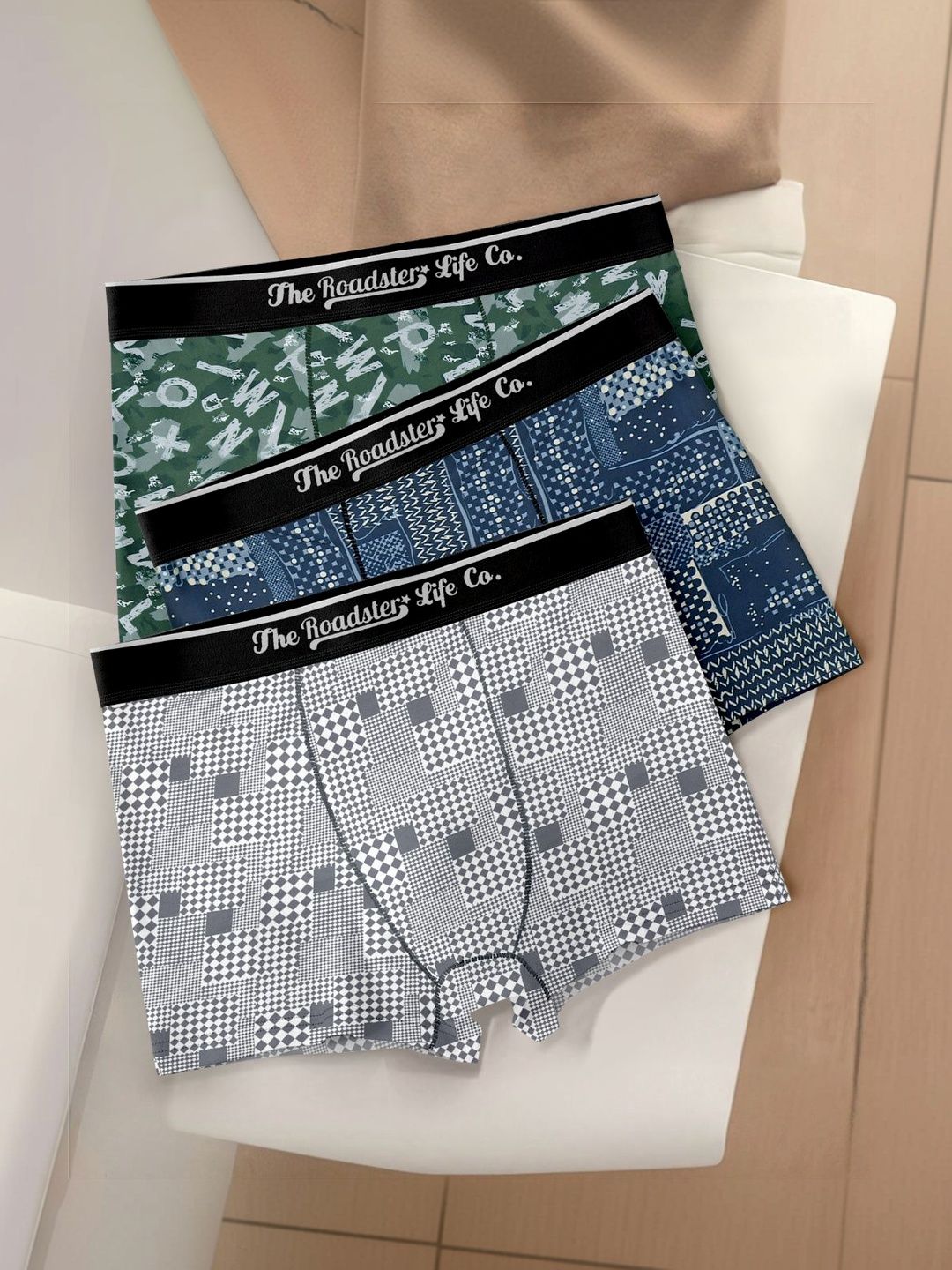The Roadster Lifestyle Co Pack Of 3 Printed Breathable Trunks