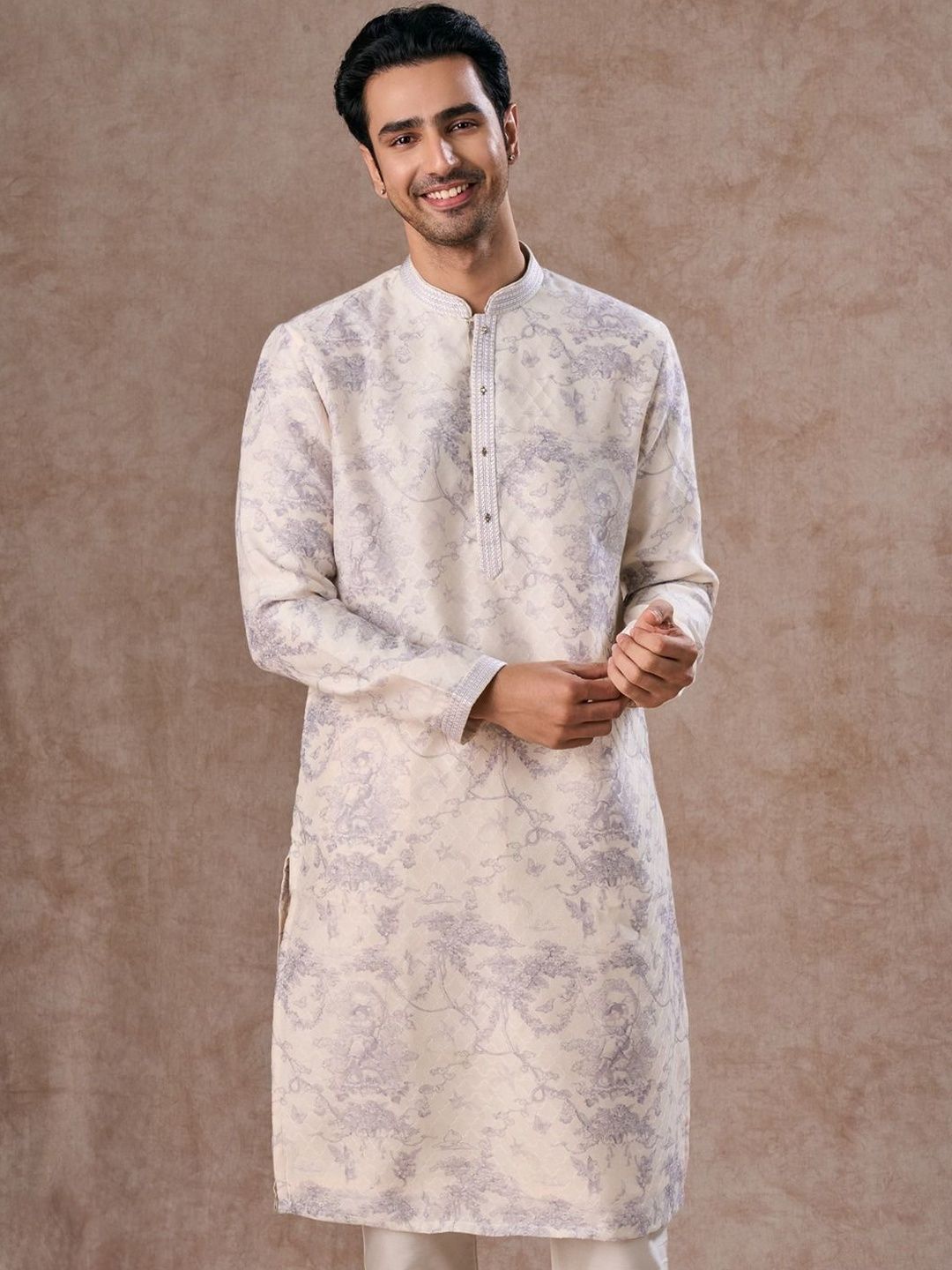 Manyavar Men Floral Printed Regular Thread Work Kurta with Pyjamas-picture-15