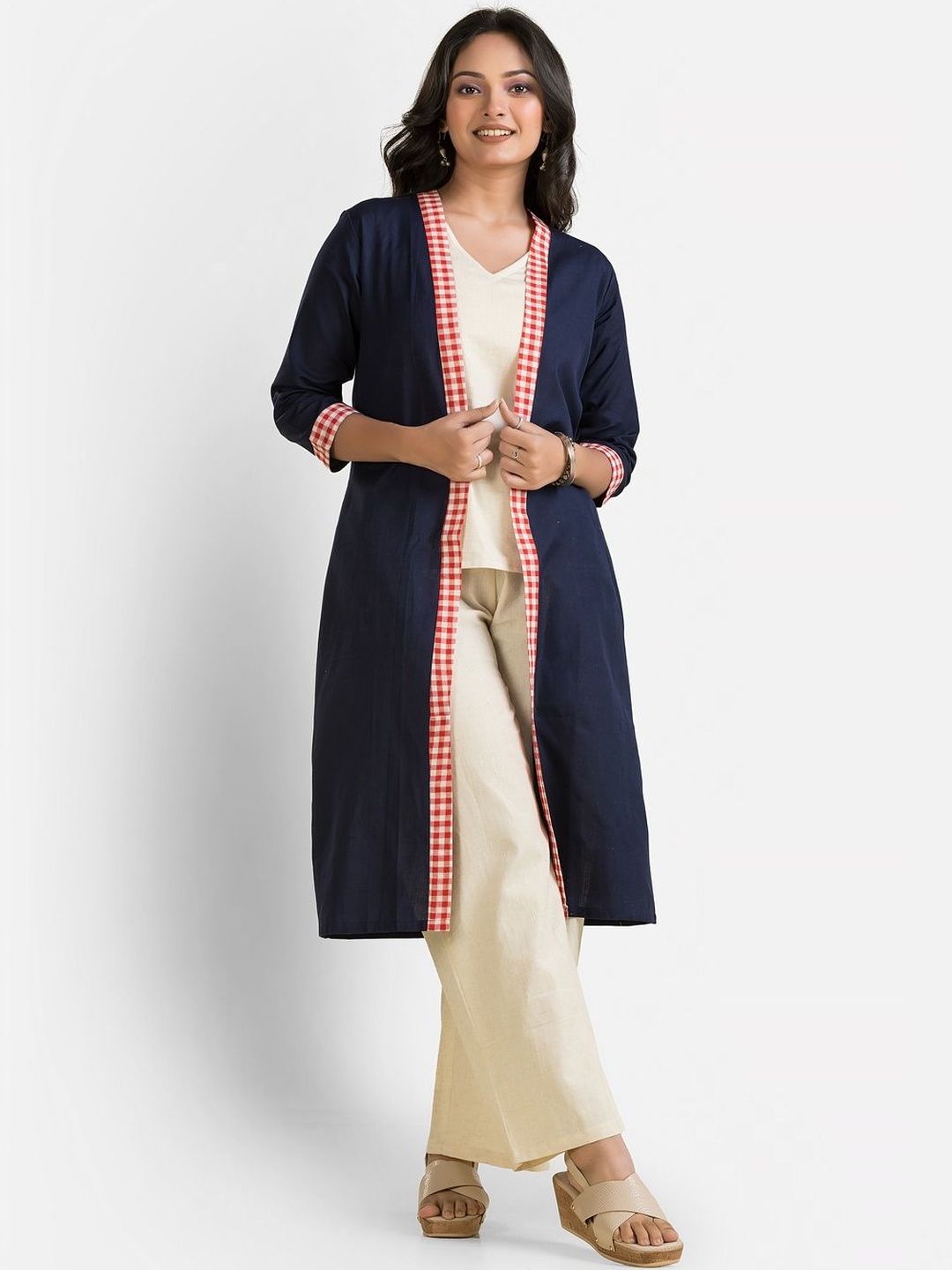 Crazy Needle Women Checked Longline Shrug-picture-17