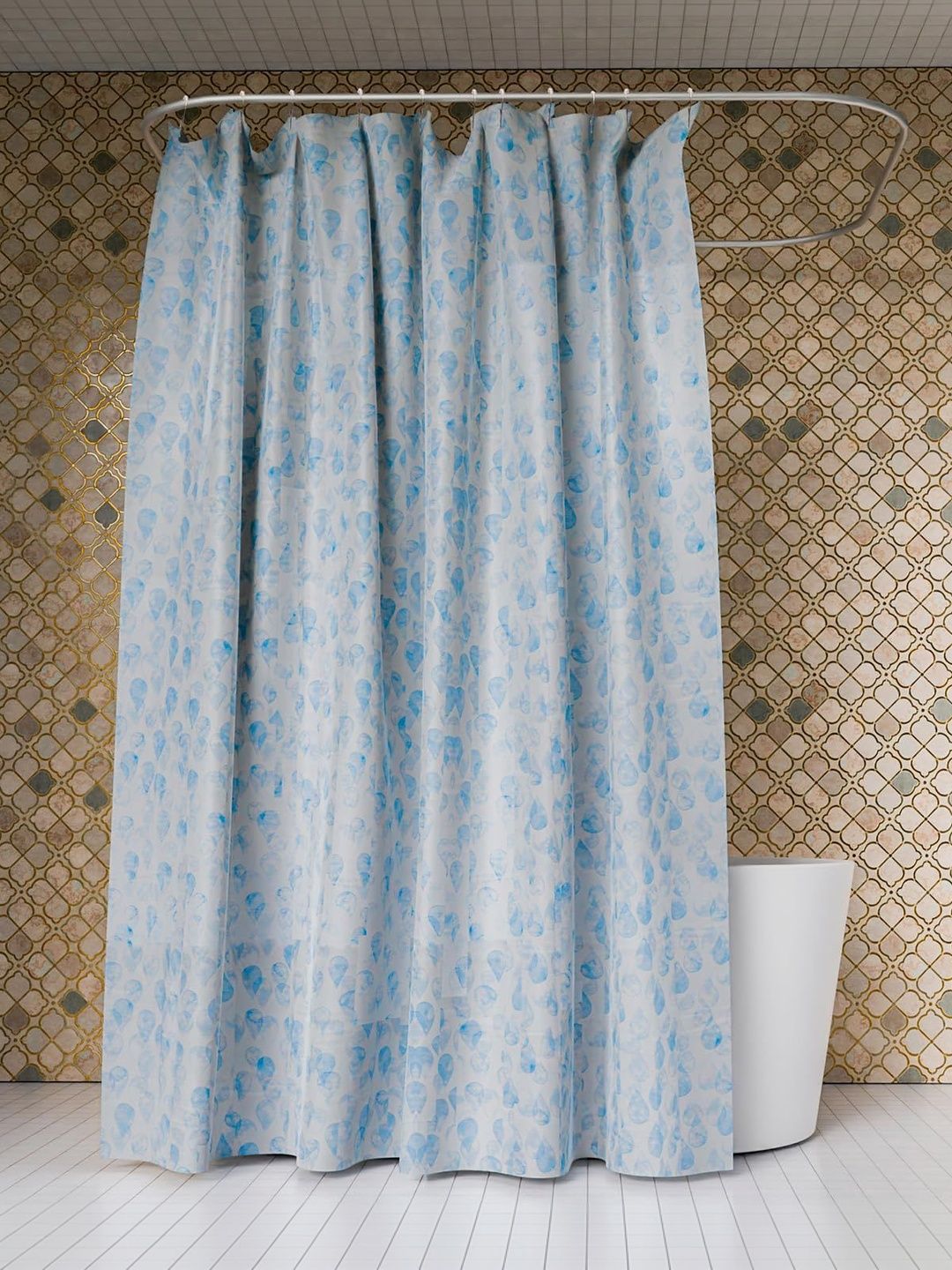 paperi Blue & White Printed Water-Repellent Shower Curtains