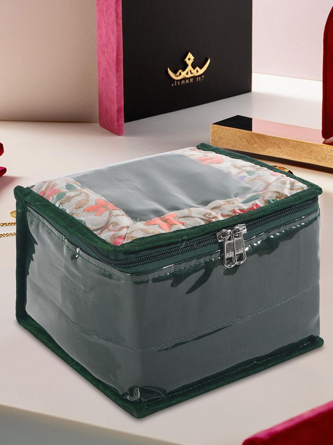 Kuber Industries Green Pvc Small Makeup Pouch Bag With 10 Compartments Jewellery Organiser-picture-17