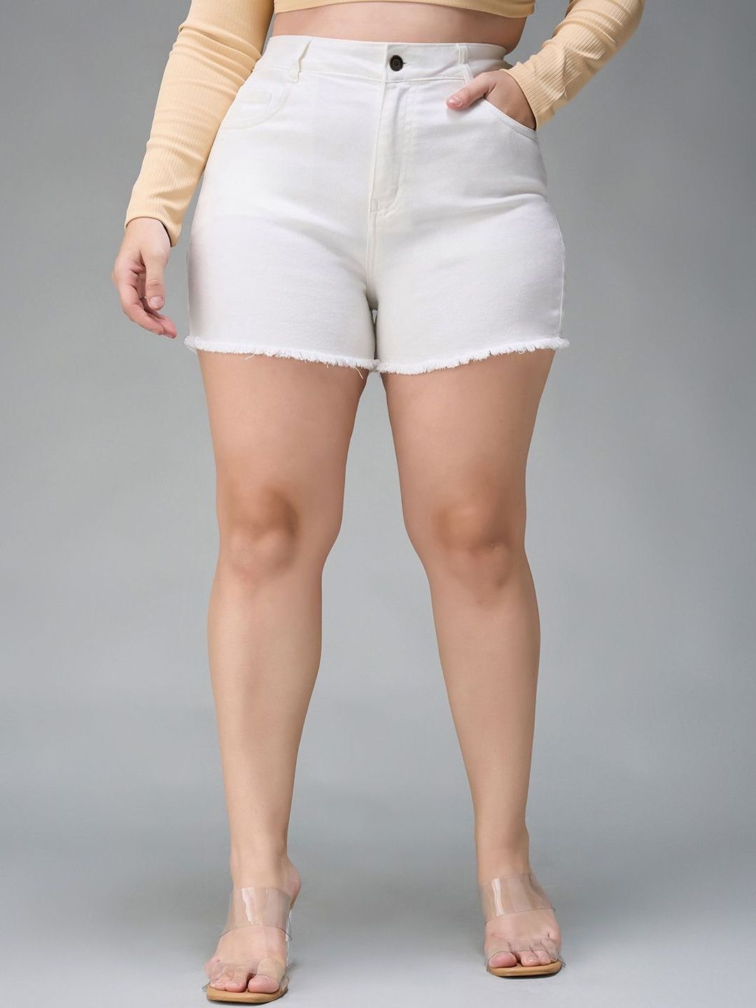 Miss Chase A+ Plus Size Regular High Rise Clean Look Regular Stretchable Denim Shorts-picture-14