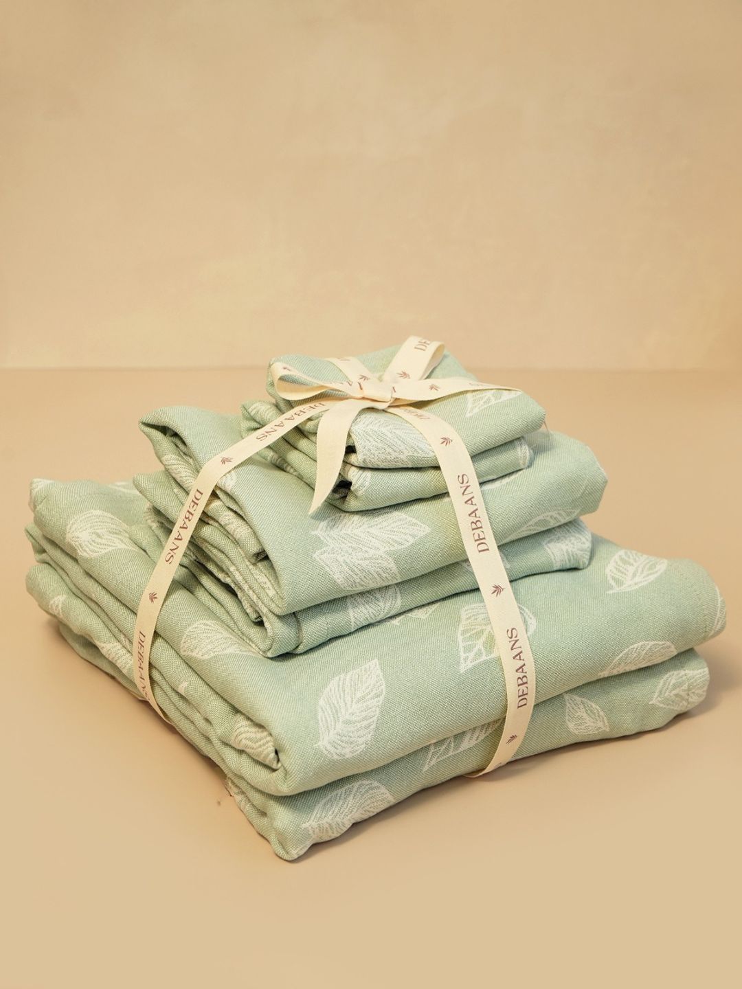 DEBAANS Green & White Printed Other 270 GSM Towel Set-image-34