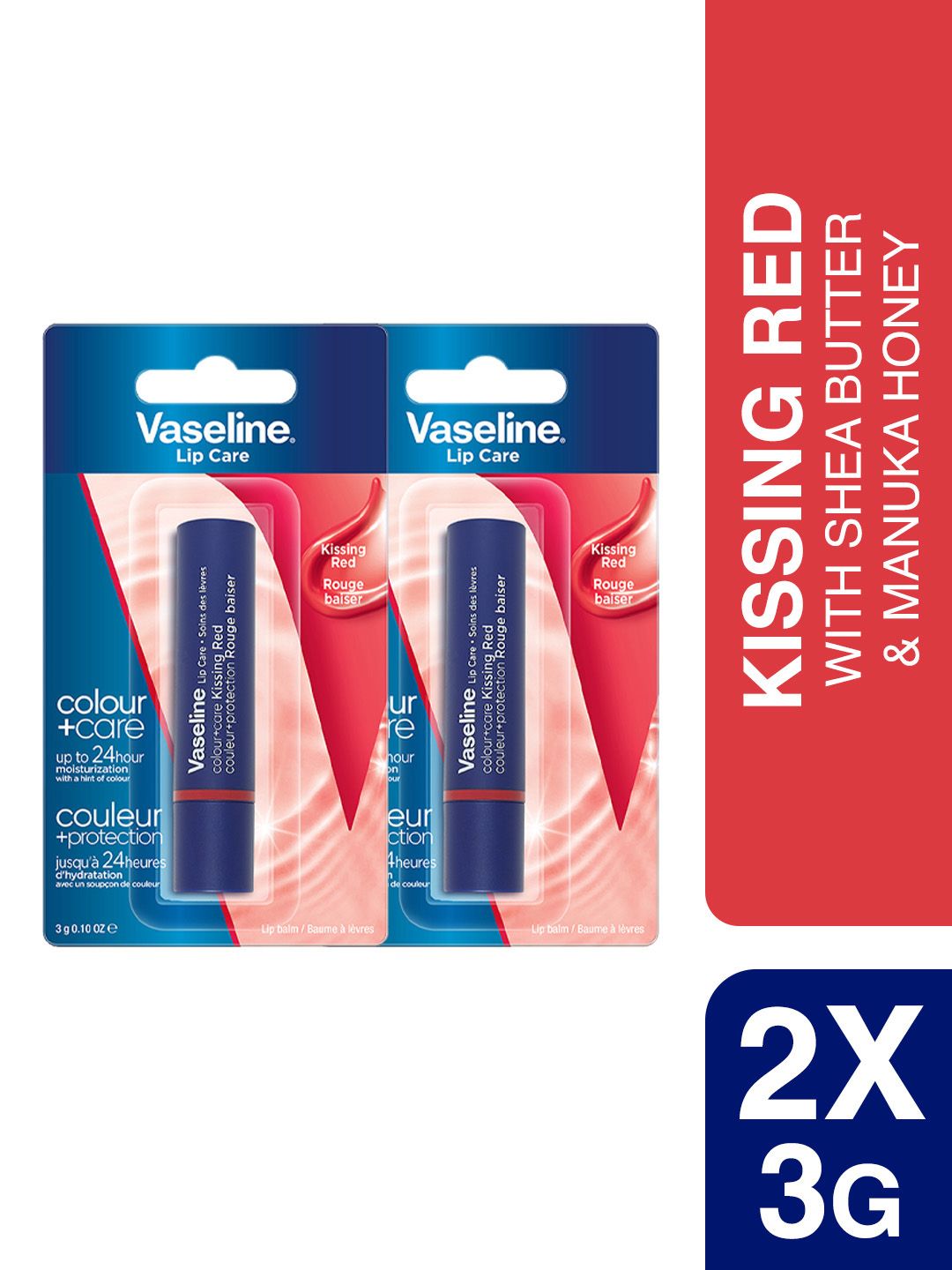 Vaseline Set of 2 Colour+Care Tinted Lip Balm with Manuka Honey - Kissing Red-picture-20