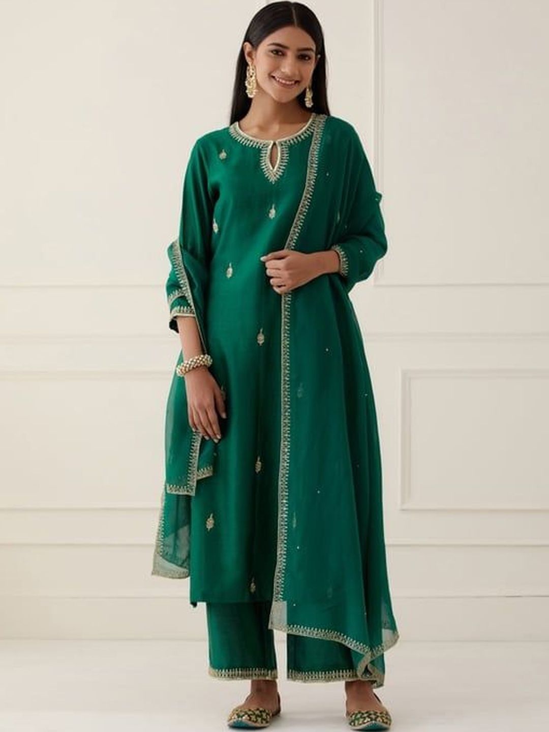 C J Enterprise Women Ethnic Motifs Embroidered Regular Thread Work Kurta with Trousers & With Dupatta-picture-30