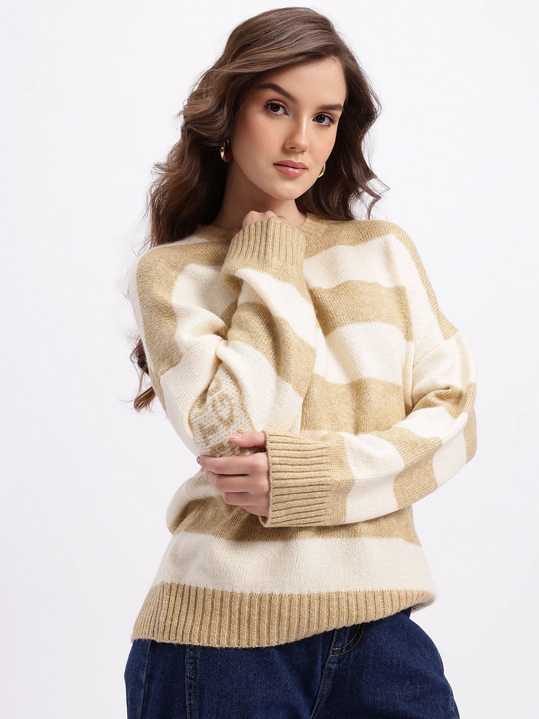 glitchez Self Design Striped Pullover with Typography Detail-picture-14