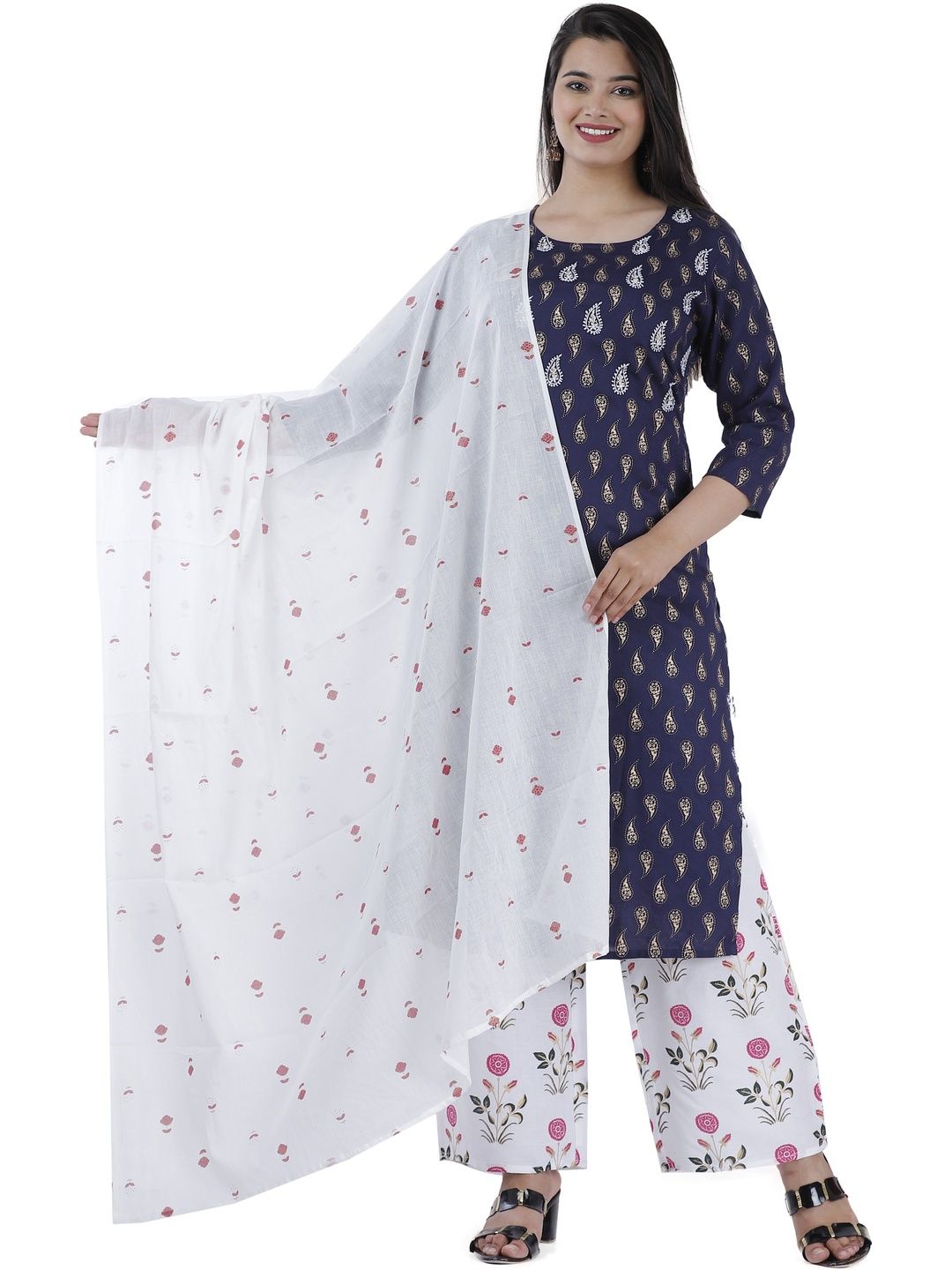 Hitanshu Creation Women Paisley Printed Regular Kurta with Palazzos & With Dupatta-picture-23