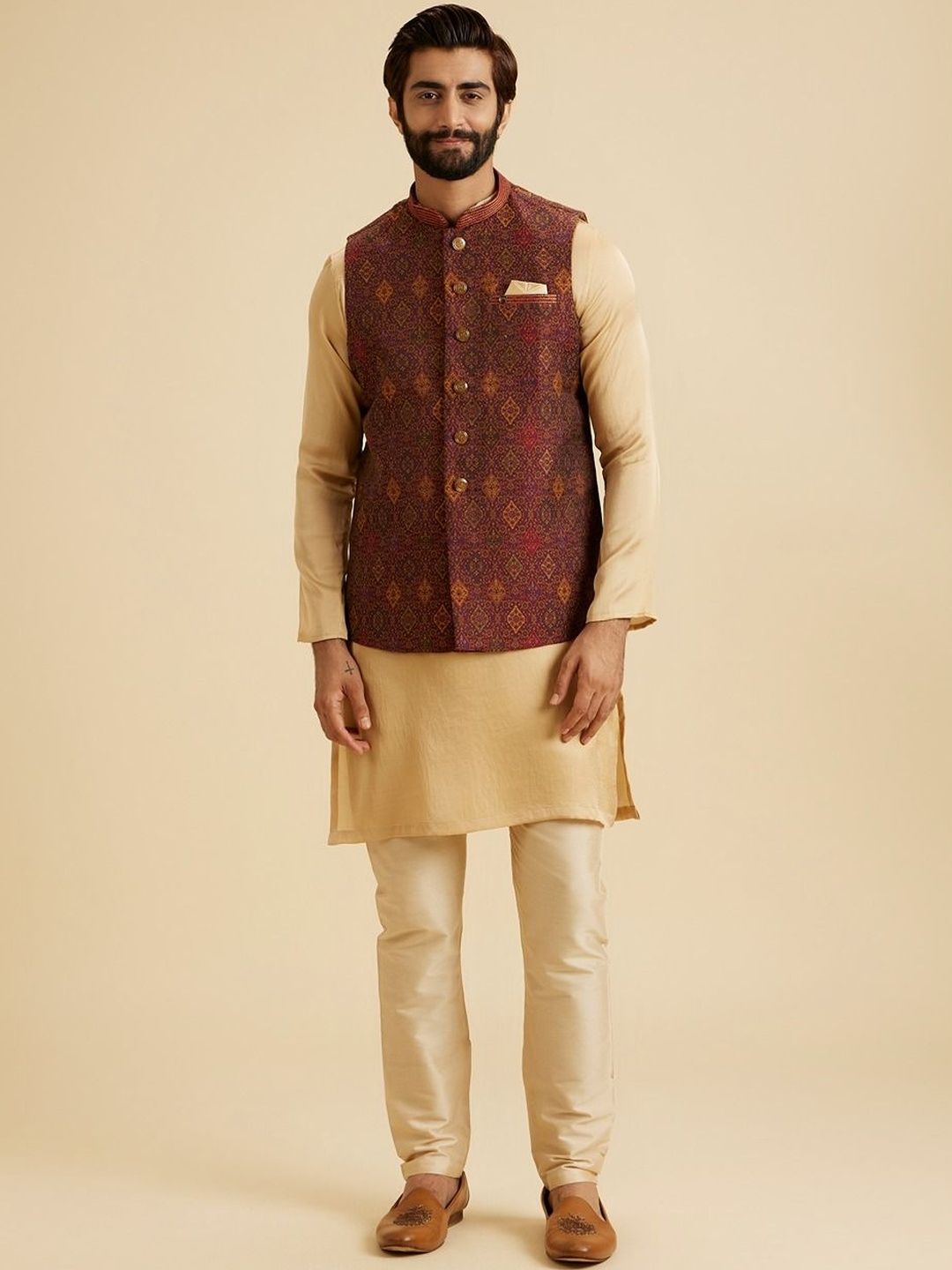 Manyavar Woven Design Silk Blend Woven Nehru Jackets-picture-30