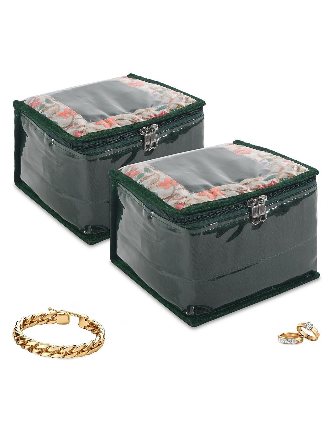 Kuber Industries Green 2 Pcs Pvc Makeup Pouch Bag & 10 Compartments Jewellery Organiser-picture-21