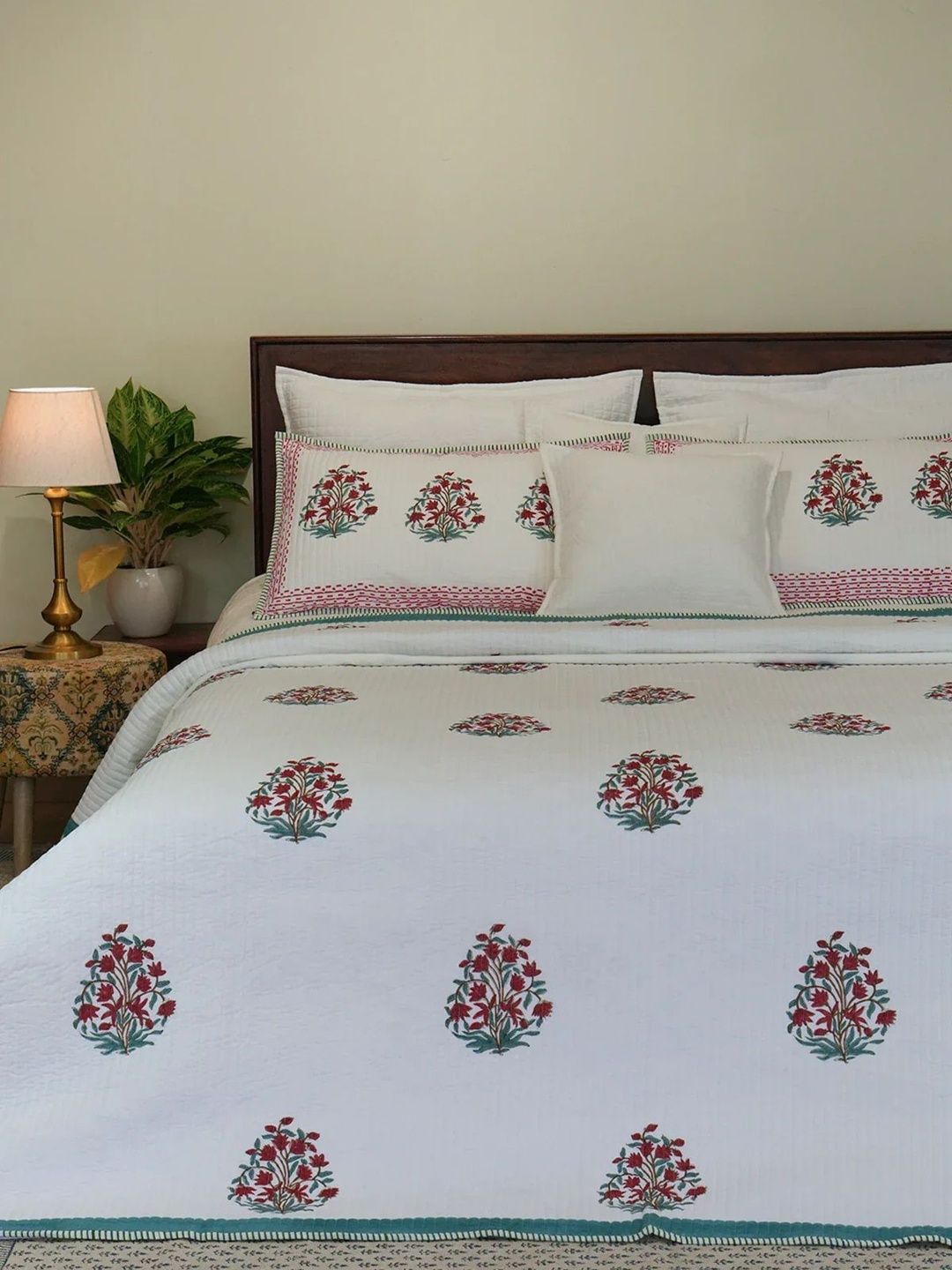 The Jaipur Wala Calla White & Red Cotton Breathable Super King Bed Covers-picture-10