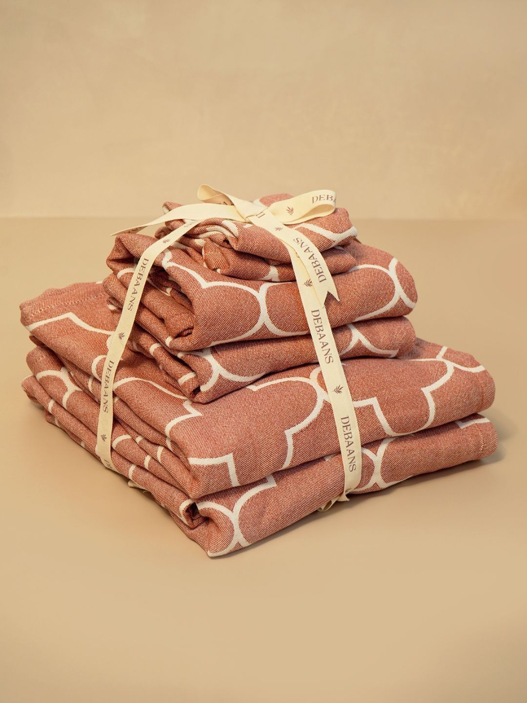 DEBAANS Rust & White Printed Other 270 GSM Towel Set-image-10