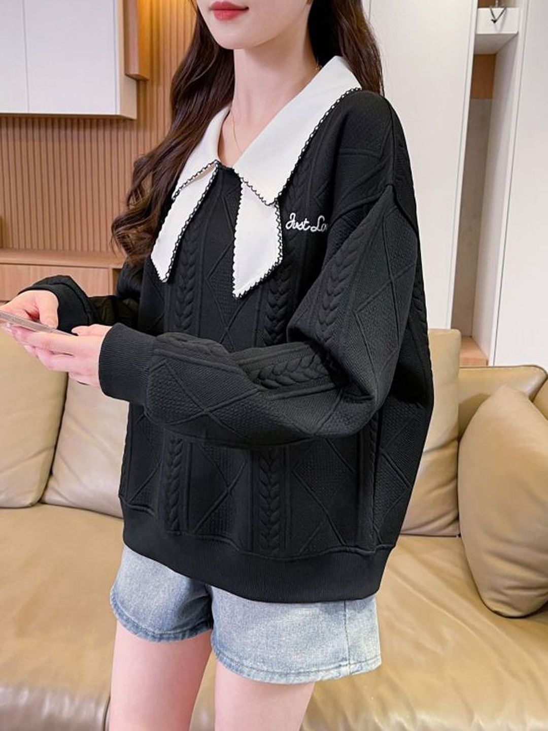 StyleCast x Revolte Women Cable Knit Longline Pullover-picture-11