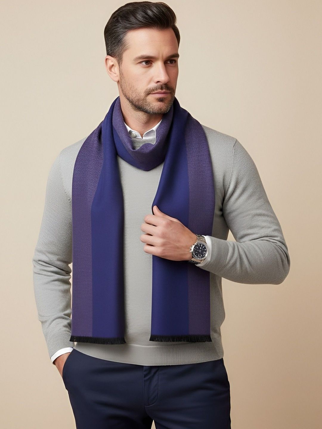 MUFFLY Men Checked Merino Wool Mufflers-picture-26