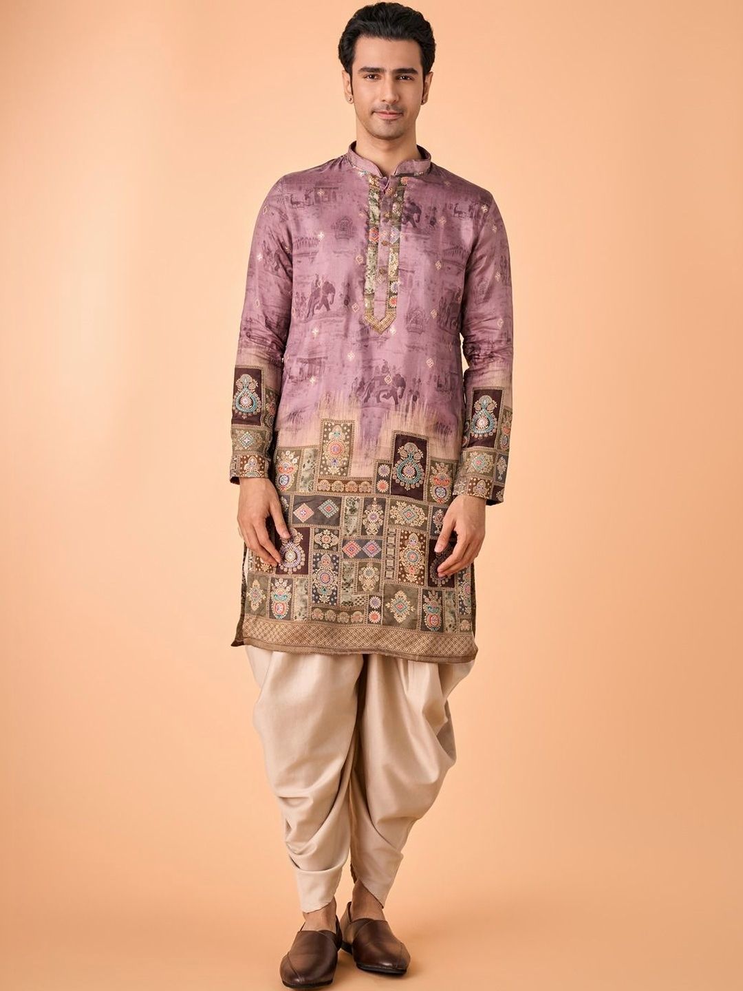 Manyavar Men Ethnic Motifs Printed Regular Thread Work Kurta with Dhoti Pants-picture-16