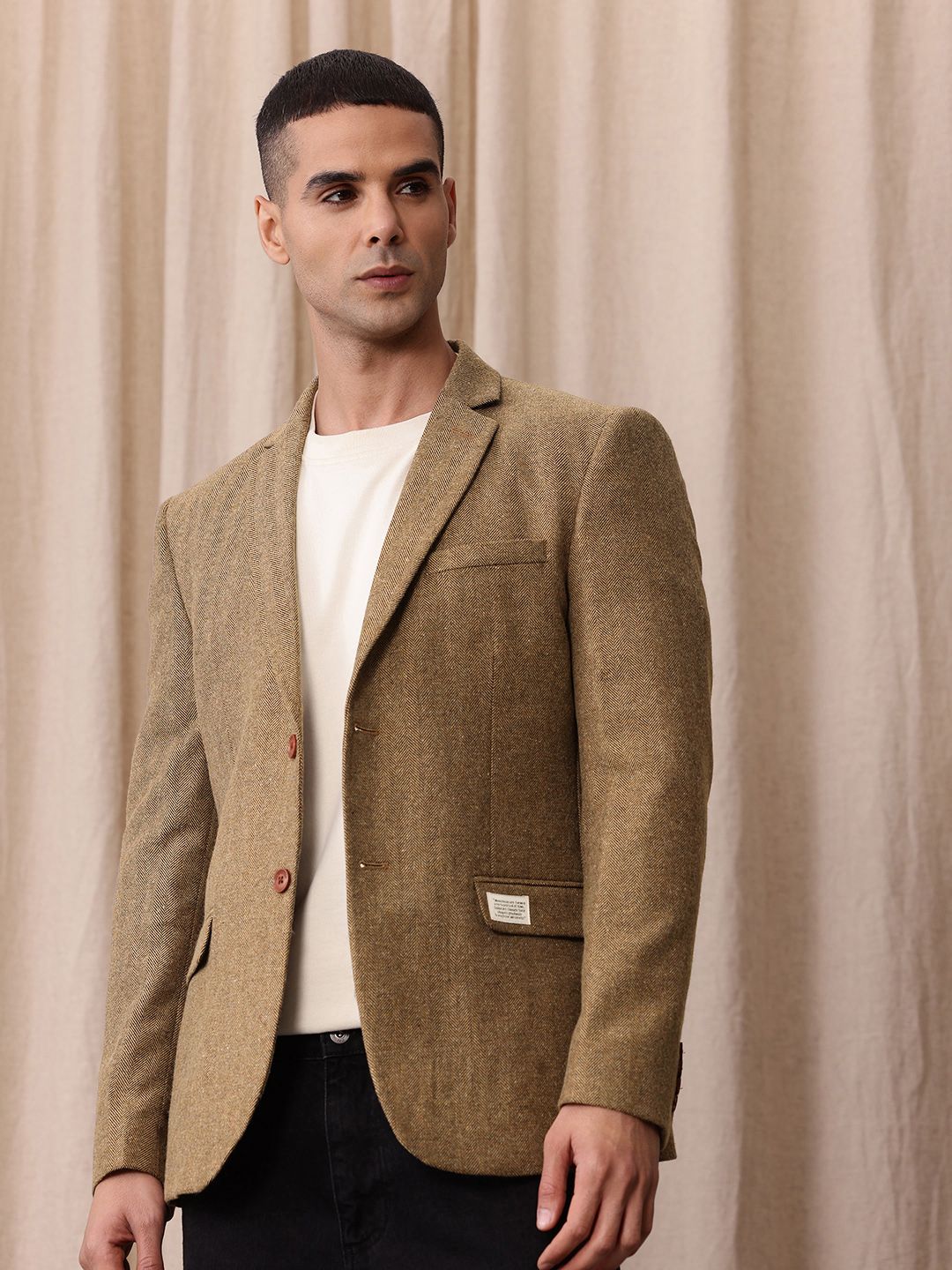 Mr Bowerbird Self Design Textured Tweed Single-Breasted Casual Blazer-picture-45