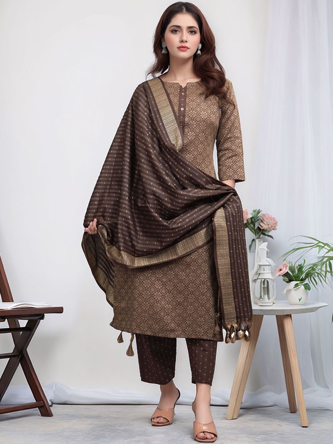 Anouk Rustic Women Printed Regular Pure Cotton Kurta with Trousers & With Dupatta-picture-32